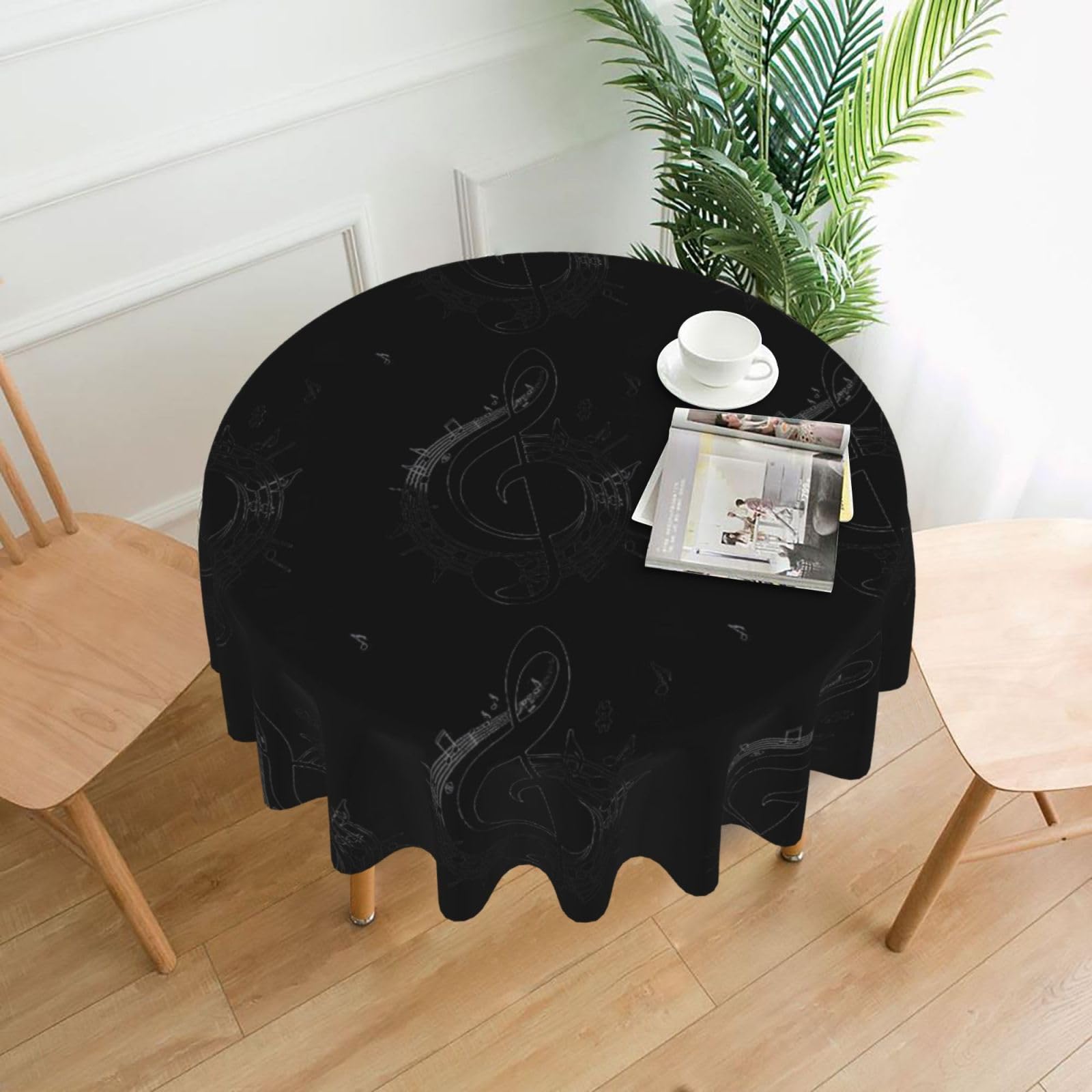 HJFCZH Cartoon music Prints Round Decorative Tablecloth 60in - High-Grade Polyester Throw for Dinners, Weddings & Everyday Use