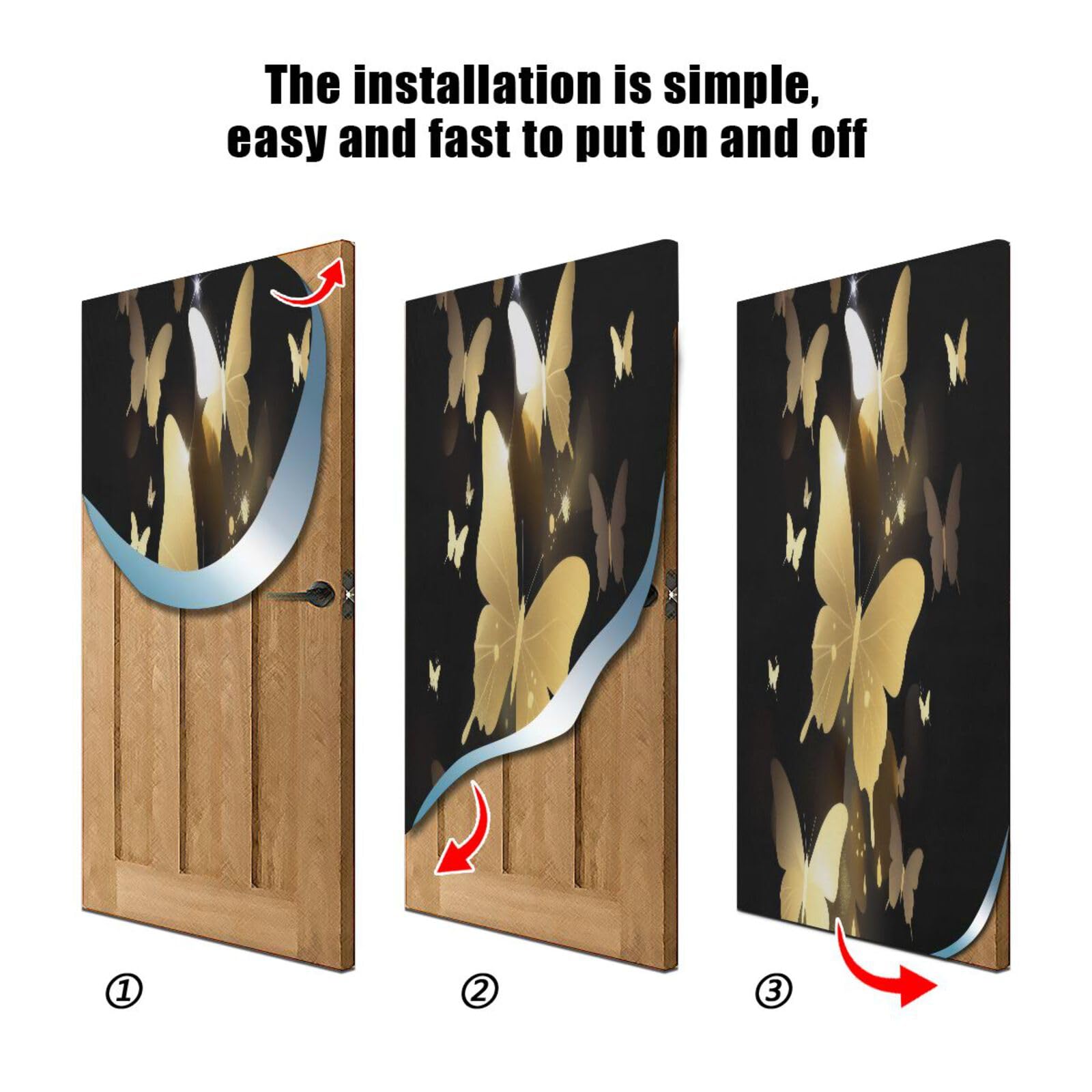 FLildon Golden Butterfly Door Cover Decoration, Party Accessory Porch Decor for Festive Ornament Room Door Covers 32 x 79 Inch