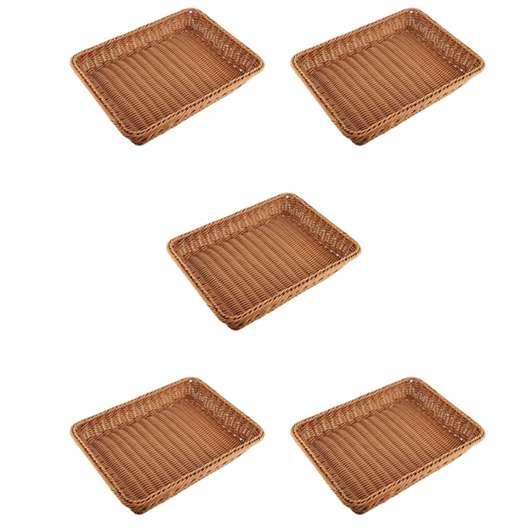 Hndhbfgrt 5X Plastic Rattan Basket, Bread Basket Bread Shop Supermarket Display Basket Woven Tabletop Food Fruit Basket,Brown