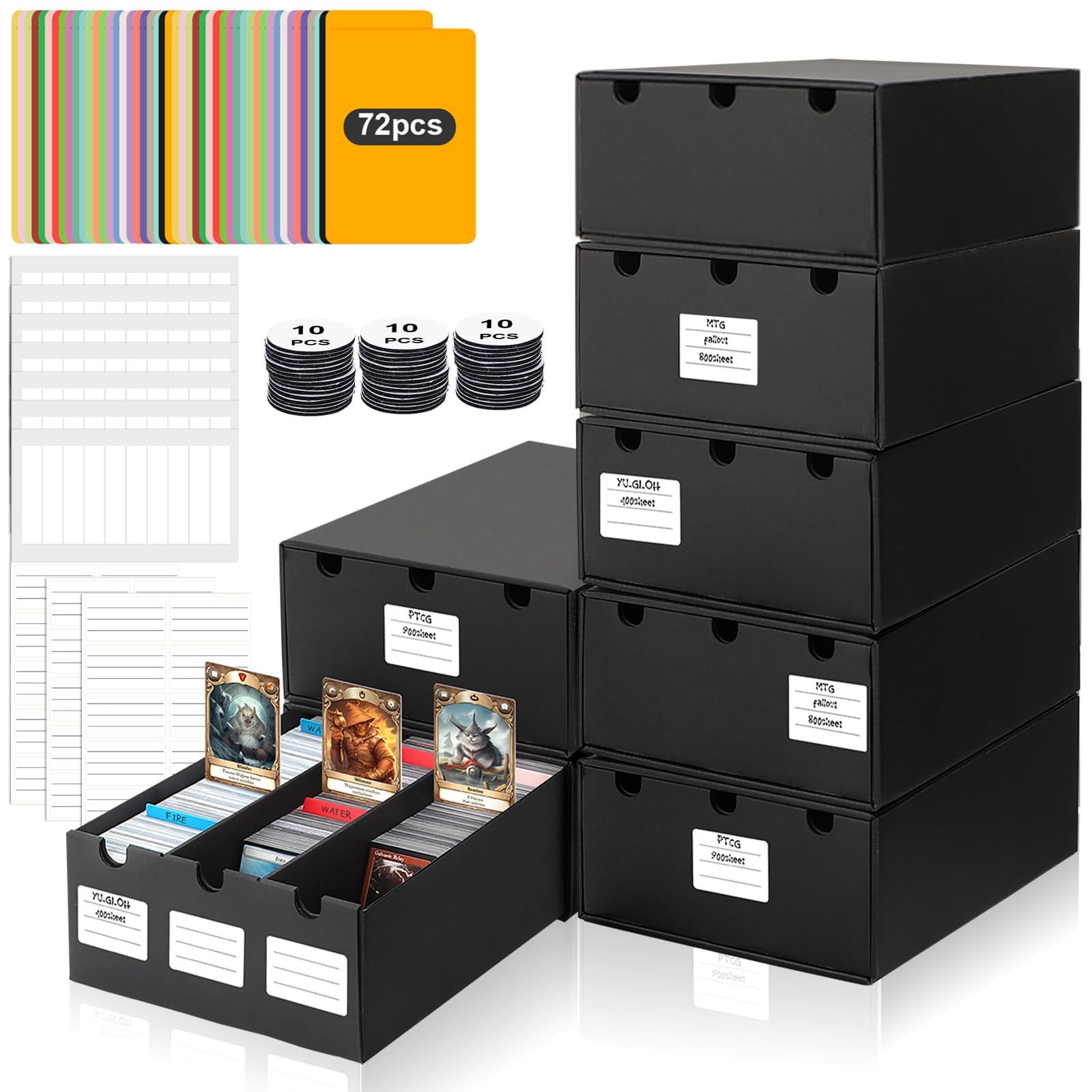 AOBOPLE Trading Card Storage Box,21000+ Cardboard Sports Card Boxes with 72 Card Dividers,Labels and Tape,Card Boxes Bulk Card Storage for MTG TCG PTCG Sport Cards
