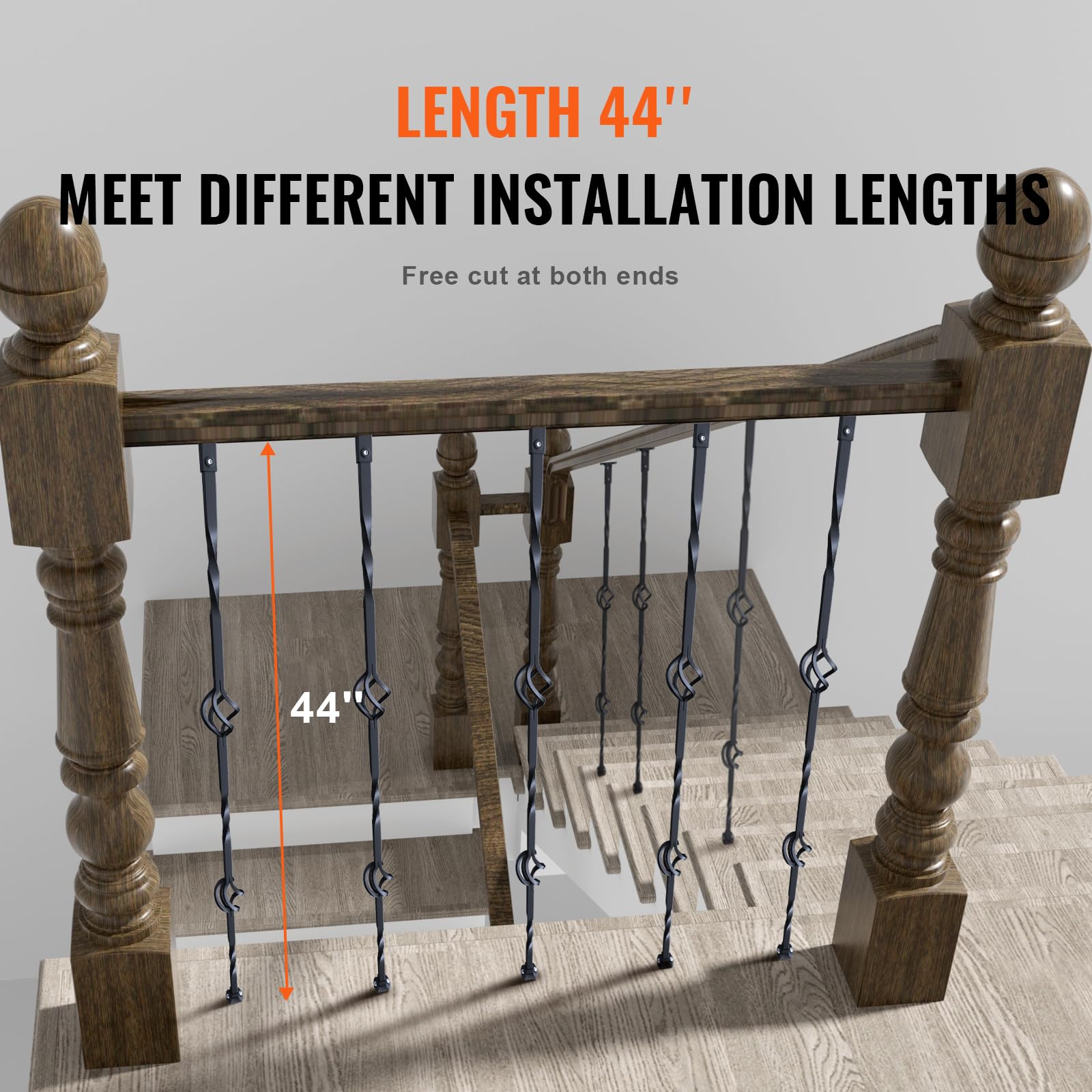 VEVOR Balaustres de Metal para Escaleras Barras Decorativas de Acero Galvanizado 1122 mm 10 Balaustres de Seguridad Estilo Cesta Doble con Zapatas y Tornillos para Barandilla de Escalera en Caracol