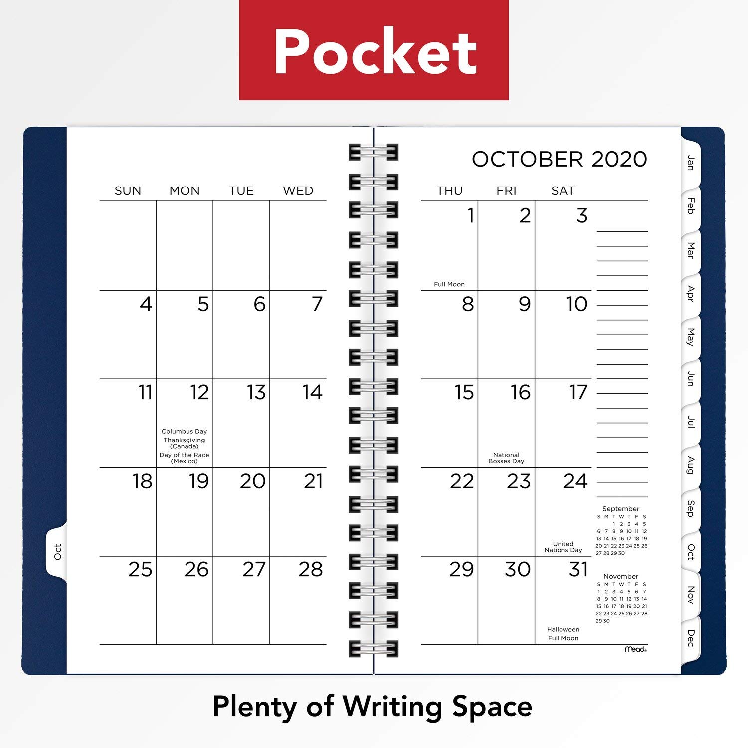 2021 Taschenkalender von Mead, Wochen- und Monatsplaner, 8,9 x 15,2 cm, Taschengröße, Spiralbindung, große Pläne, Marineblau (CRW3302021)