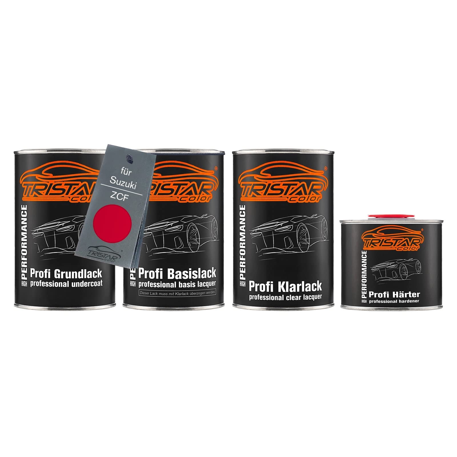 TRISTARcolor Barattoli di Vernice per auto per Suzuki ZCF Bright Red 5 3,5L | Kit vernice di fondo + base + trasparente 2K + indurente, pronto all'uso
