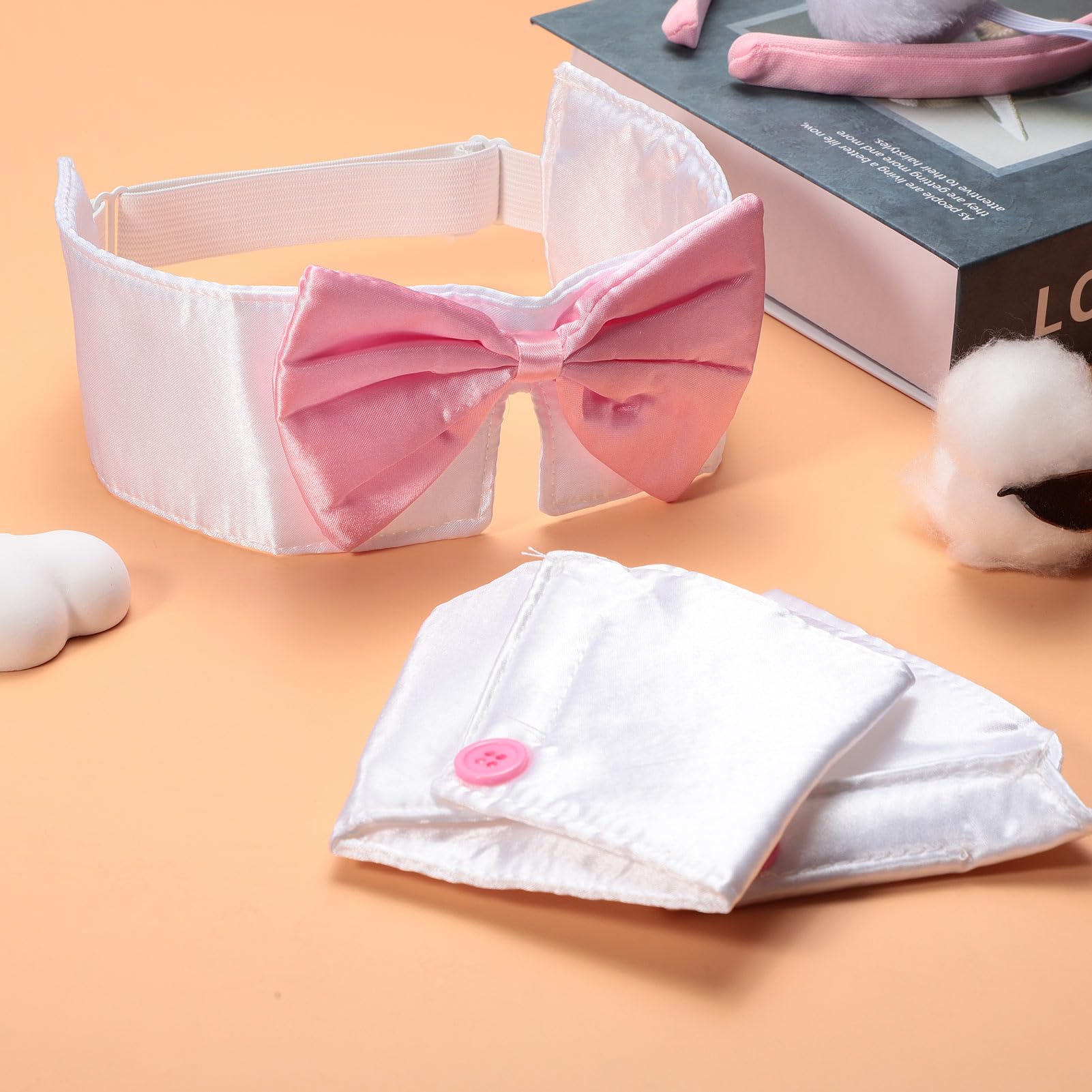 Women's Bunny Costume Set Rabbit Ear Headband Collar Bow Tie Costume Cuffs Rabbit Tail for Easter Party, Pink - Image 3