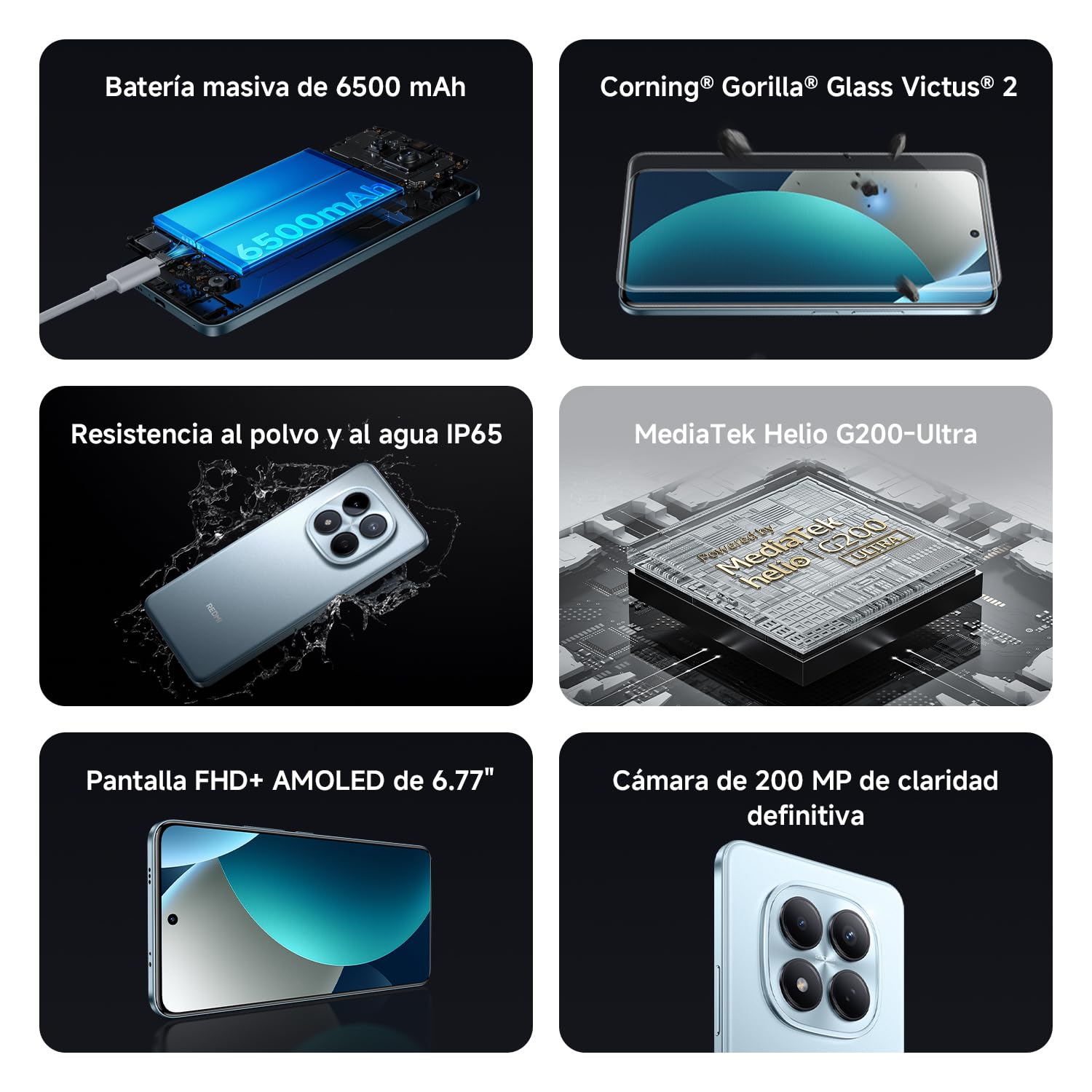 XIAOMI REDMI Note 15 Pro - Smartphone de 8+256GB, Pantalla AMOLED FHD+ de 6,77", MediaTek Helio G200-Ultra, cámara de 200 MP, batería de 6500 mAh, Cargador no Incluido, Titanio (Versión ES) — view 3