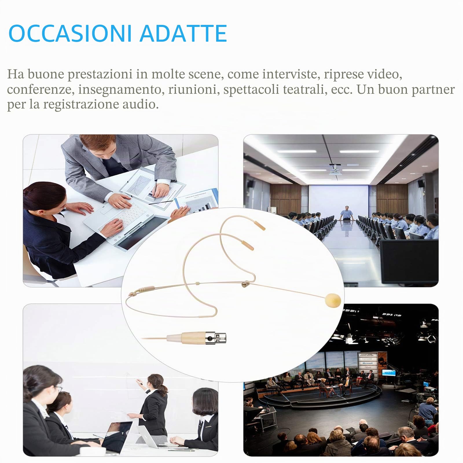 Microfono Auricolare - Discreto Doppio Gancio per l'orecchio Microfono Indossato Ideale per Shure Trasmettitore Da Cintura Wireless per Lezioni, Teatro, Podcast - Spina Mini XLR TA4F