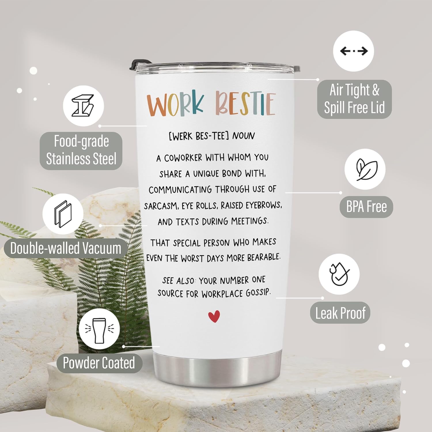Work Bestie Gifts for Women - Stainless Steel Tumbler Cup 20oz for Work Best Friend - Bestfriend Birthday Gifts - Presents for Work Bestie - Image 3