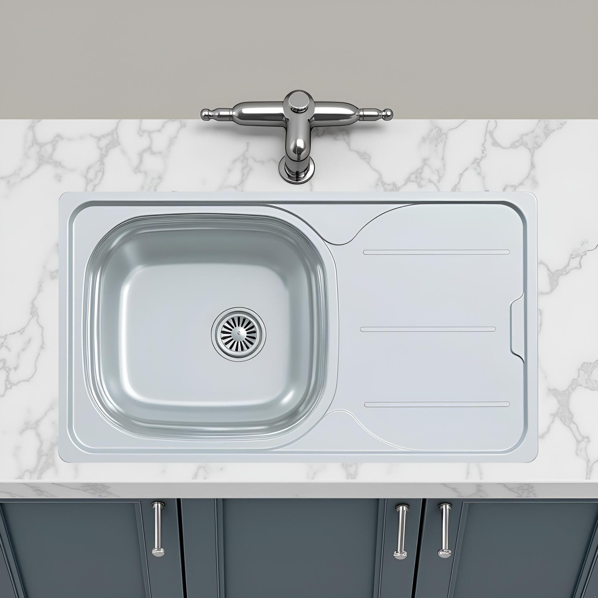 CATA Fregadero CDS-1 REV/A Cubeta Cuadrada Escurridor Reversible Instalación Mueble 45 CM Profundidad 15 CM Base Fonoabsorbente Acero Inoxidable Válvula Canasta Color Inoxidable