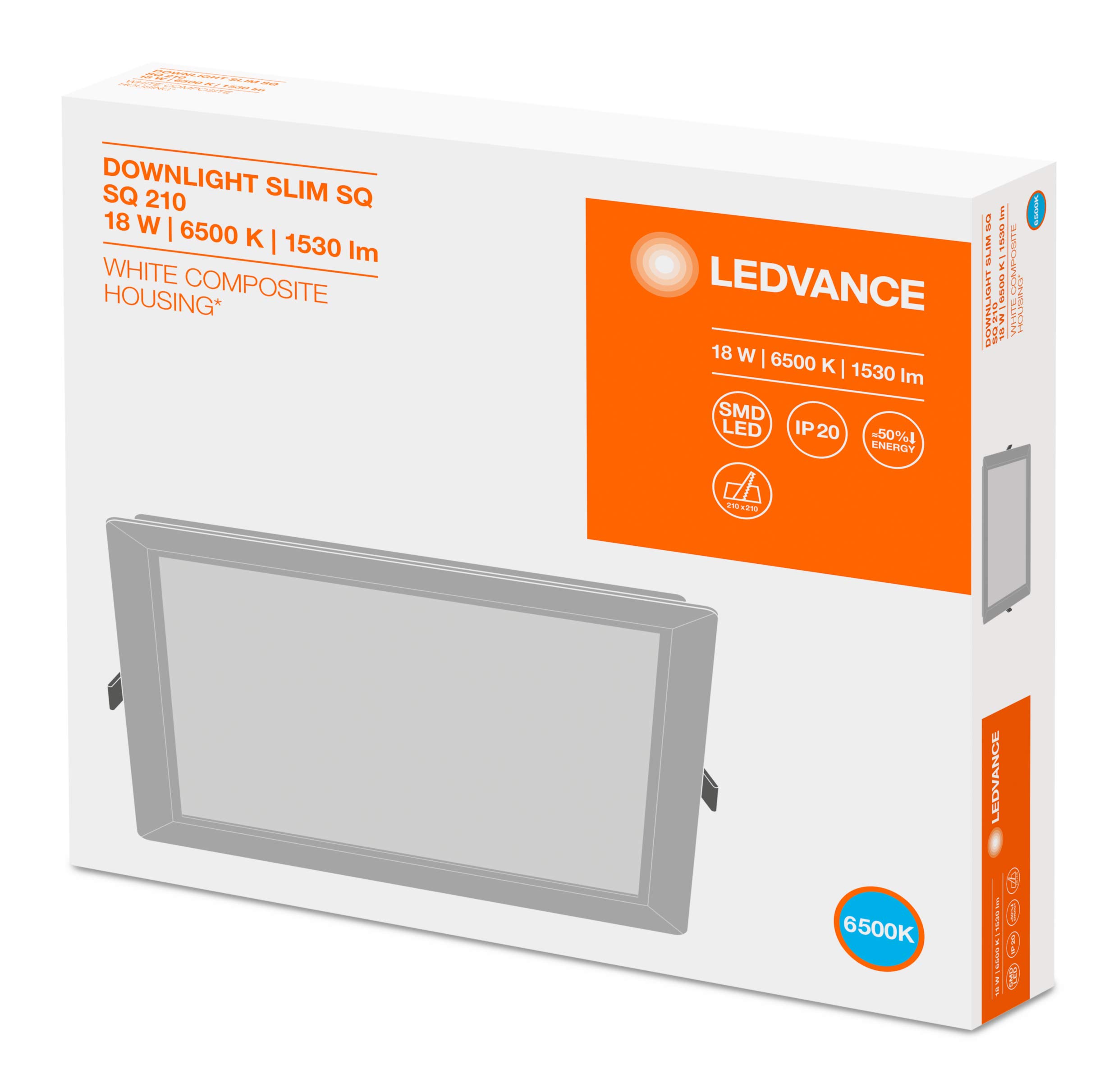 LEDVANCE Downlight LED Slim Cuadrado SQ210 18W 1530lm 120D - 865 Luz de Día