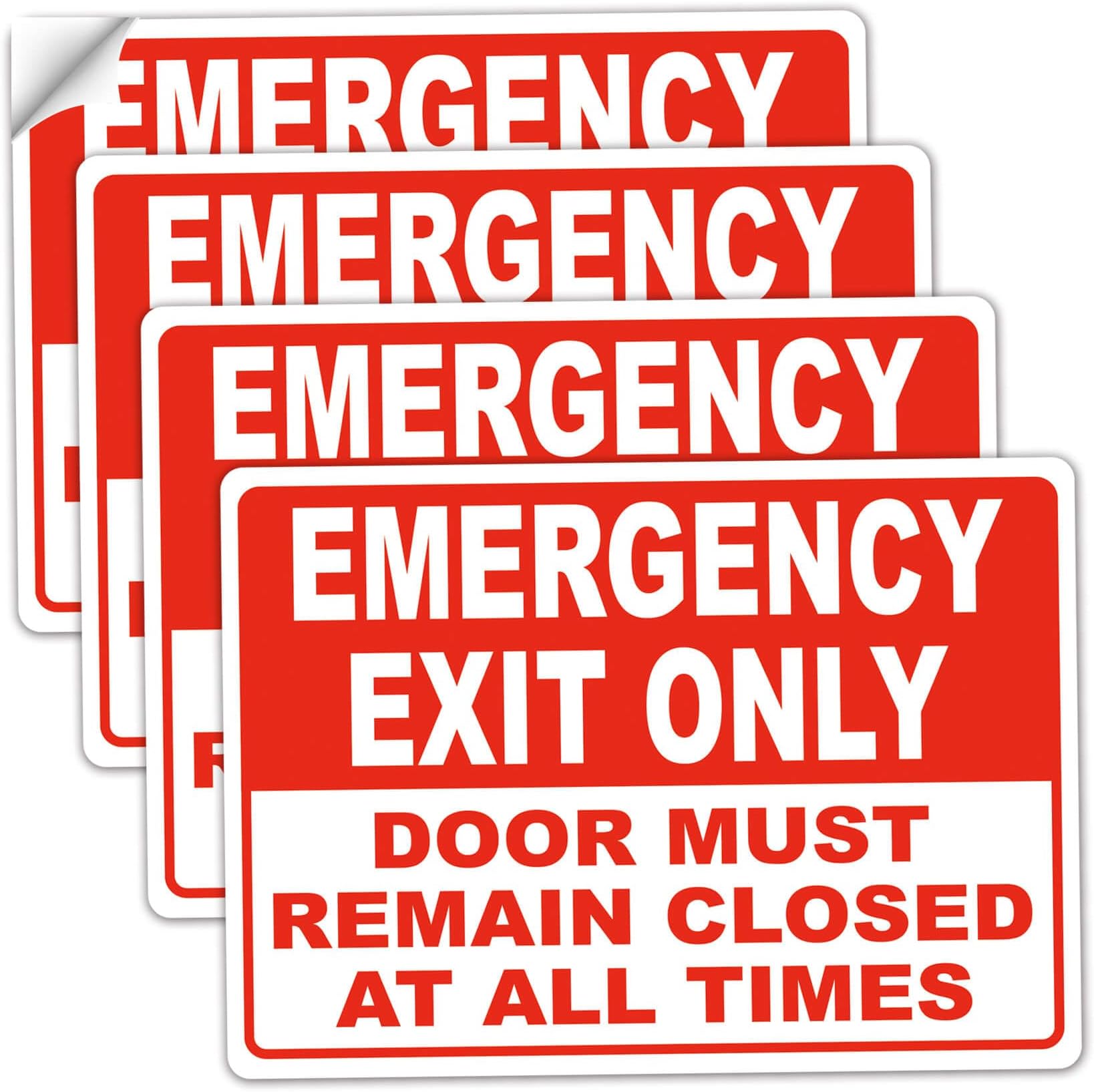 Emergency Exit Only Sticker Sign, "Emergency Exit Only - Door Must Remain Closed at All Times" Label,5 Pack Self Adhesive Vinyl Sticker Decal 10" x 7"Laminated for UV Protected , Indoor & Outdoor.