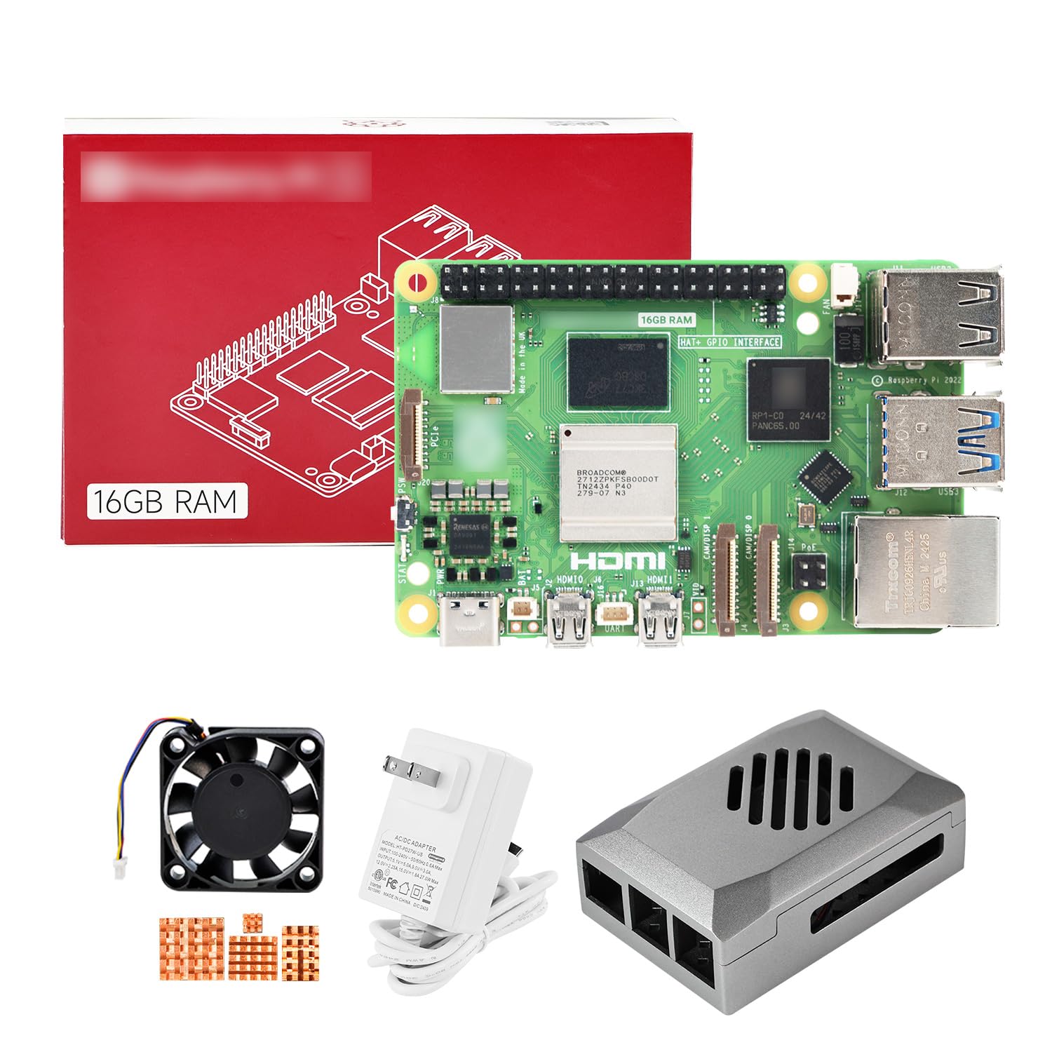 Yahboom Pi 5 16GB Kit with 27W 5.1V5A USB-C Power Supply,Pi5 16GB Board,64GB ABS Case Provide Openclaw Deployment (Pi5 16GB, Basic Kit)