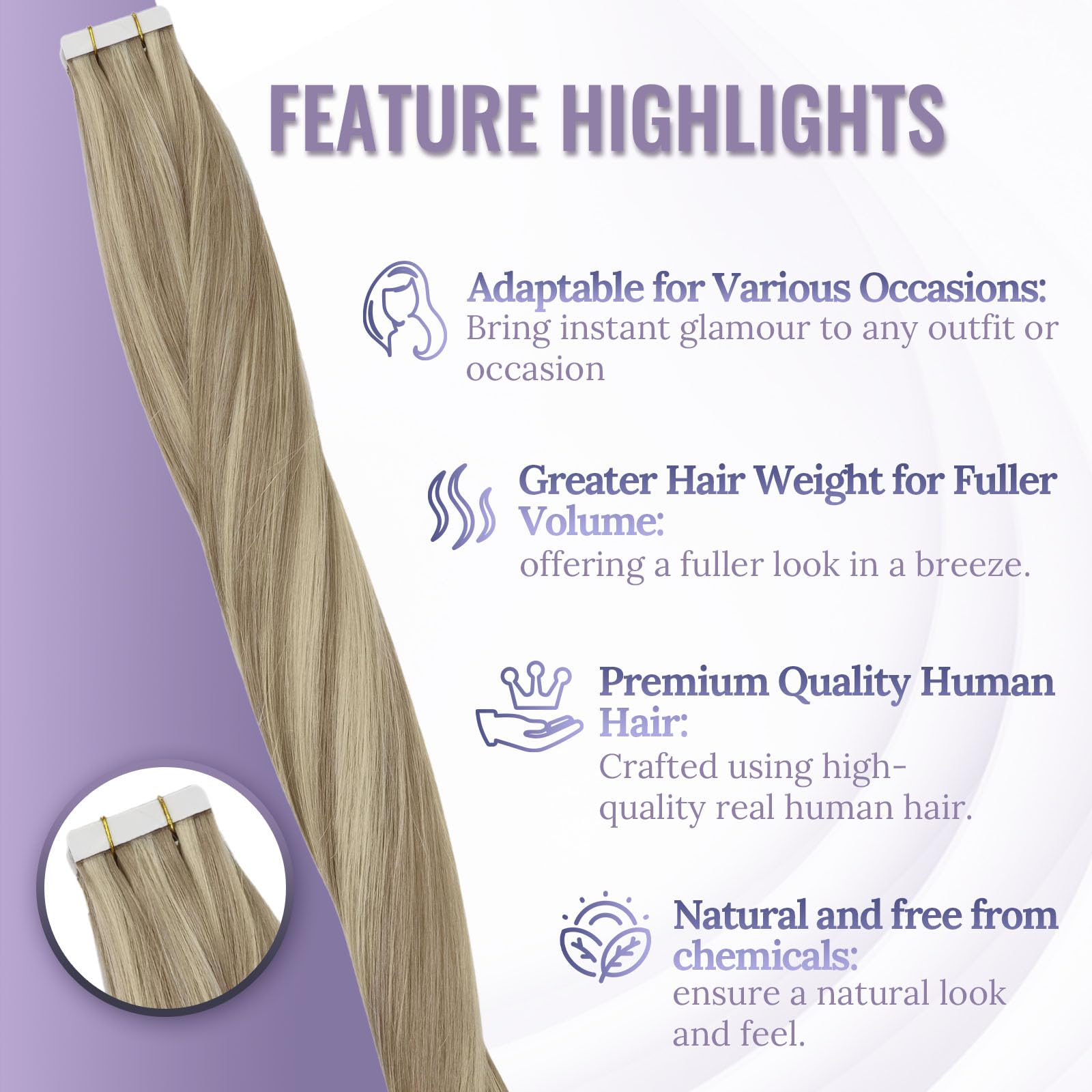 Fshine Extension Biadesive Capelli Lisci 55CM 50g 20pcs Extension Capelli Adesive Highlight Biondo Cenere Con Biondo Candido Extension Capelli Veri Biadesive Tape Human Hair #18P613