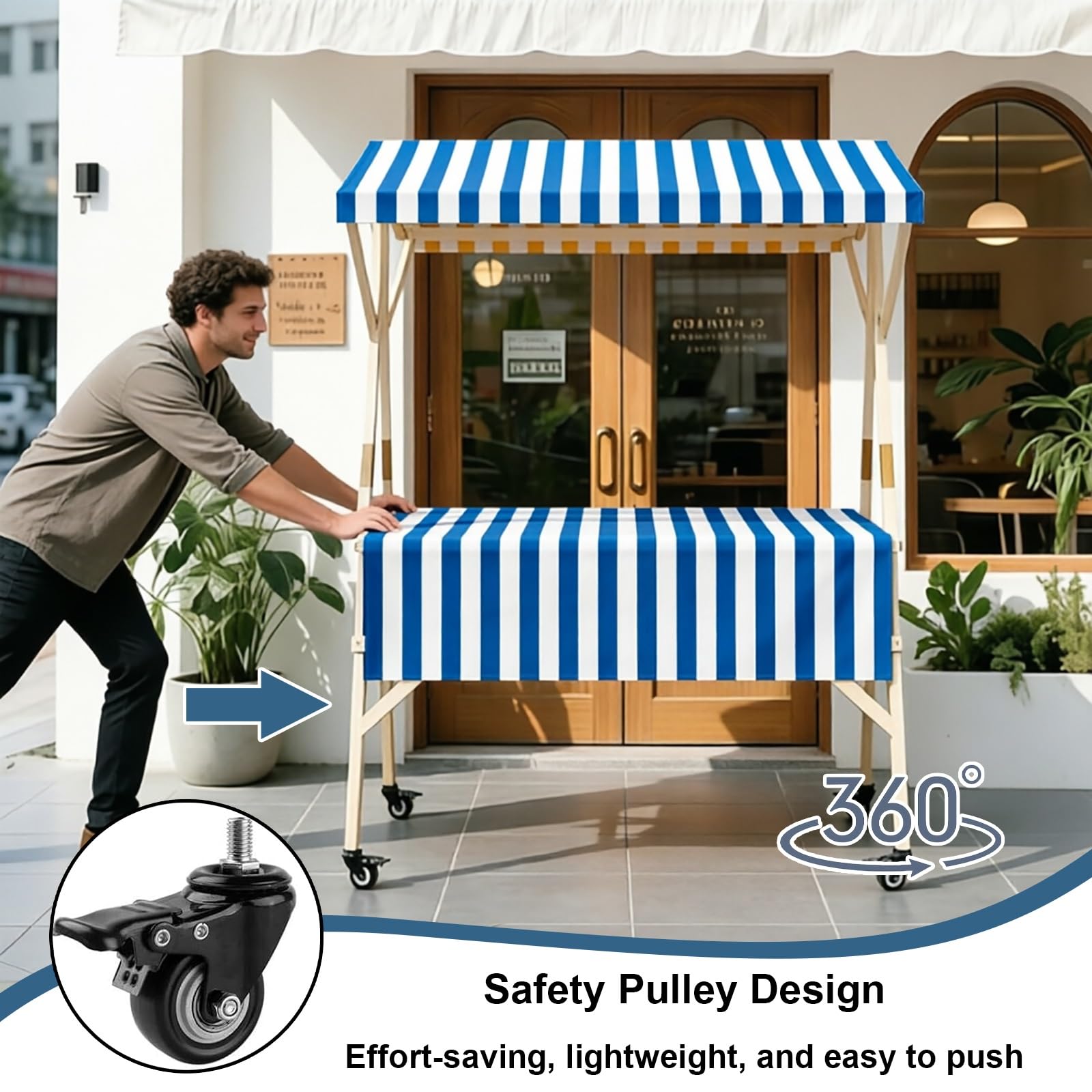 Carretto per Venditori Portatile con Tettuccio, Carretto Pieghevole per Alimenti con Ruote, Stand Espositivo per Mercati, per attività Commerciali(Red,120cm/47.2in)