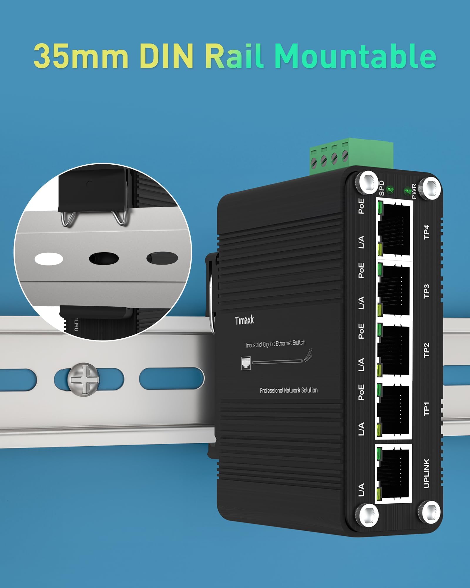 Timaxk Switch de red Gigabit Ethernet de 5 puertos, PoE opcional, concentrador de red, divisor Ethernet, optimización de tráfico, Plug and Play, montaje en pared e instalación en riel DIN