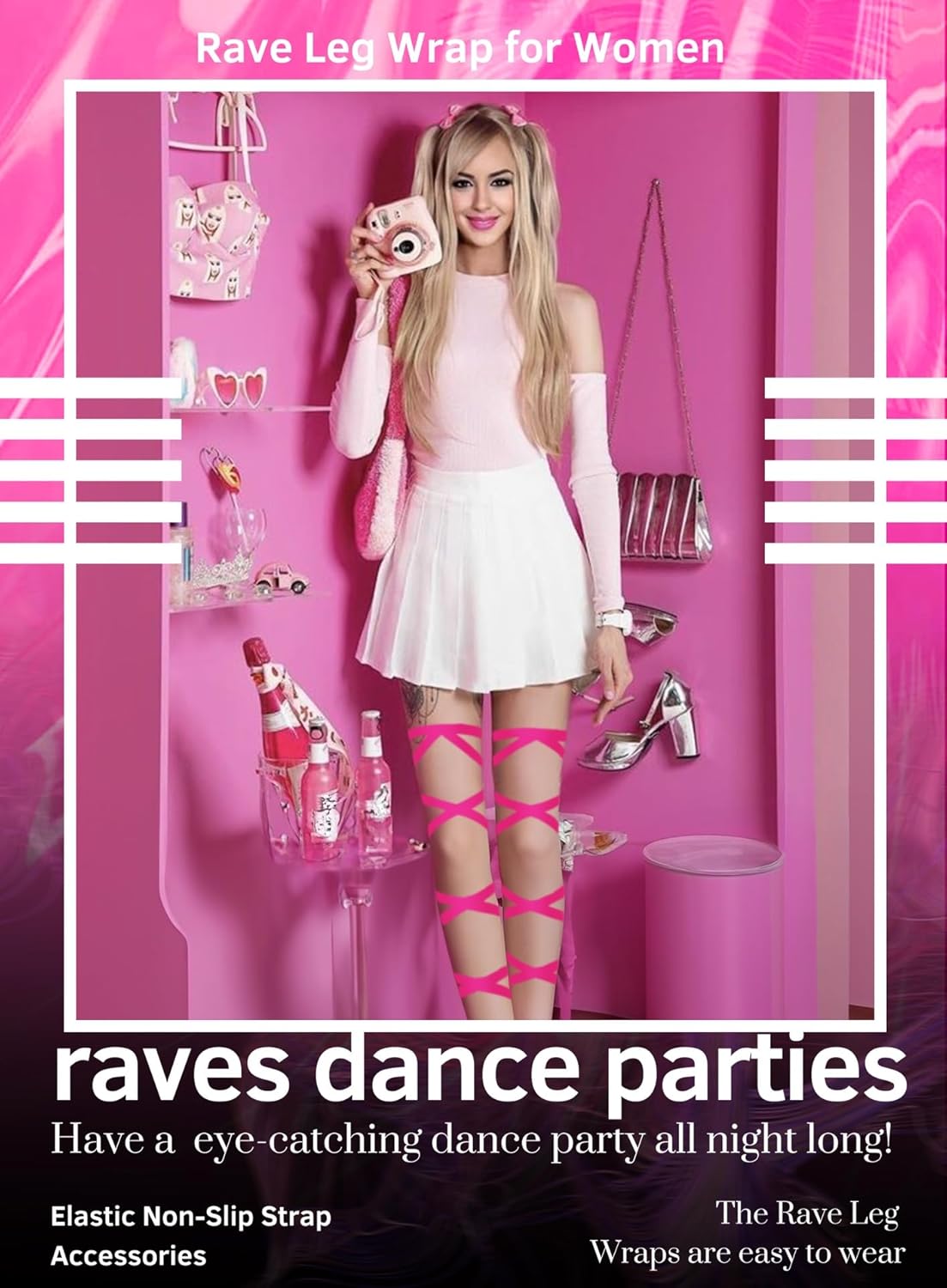 Rave Leg Wrap for Women - Music Festival Cosplay Costume Outfits Non-Slip Elastic Strap Halloween Party Accessories - Image 5