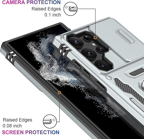 Miniatura 5 de Funda para Samsung Galaxy S23 Ultra con cubierta para cámara deslizante, cubierta de grado militar protección de cámara Soporte de anillo giratorio