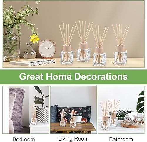 Miniatura 4 de Juego de 12 botellas difusoras de varillas vacías de fragancia de vidrio difusor, juego de botellas difusoras recargables con tapas de madera,