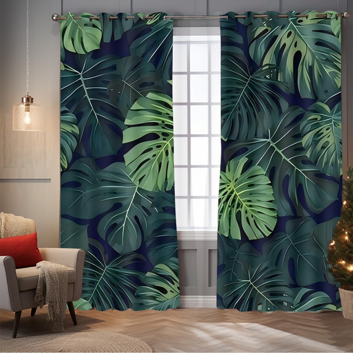 Rideaux occultants salon lot de 2 panneaux motif tropical