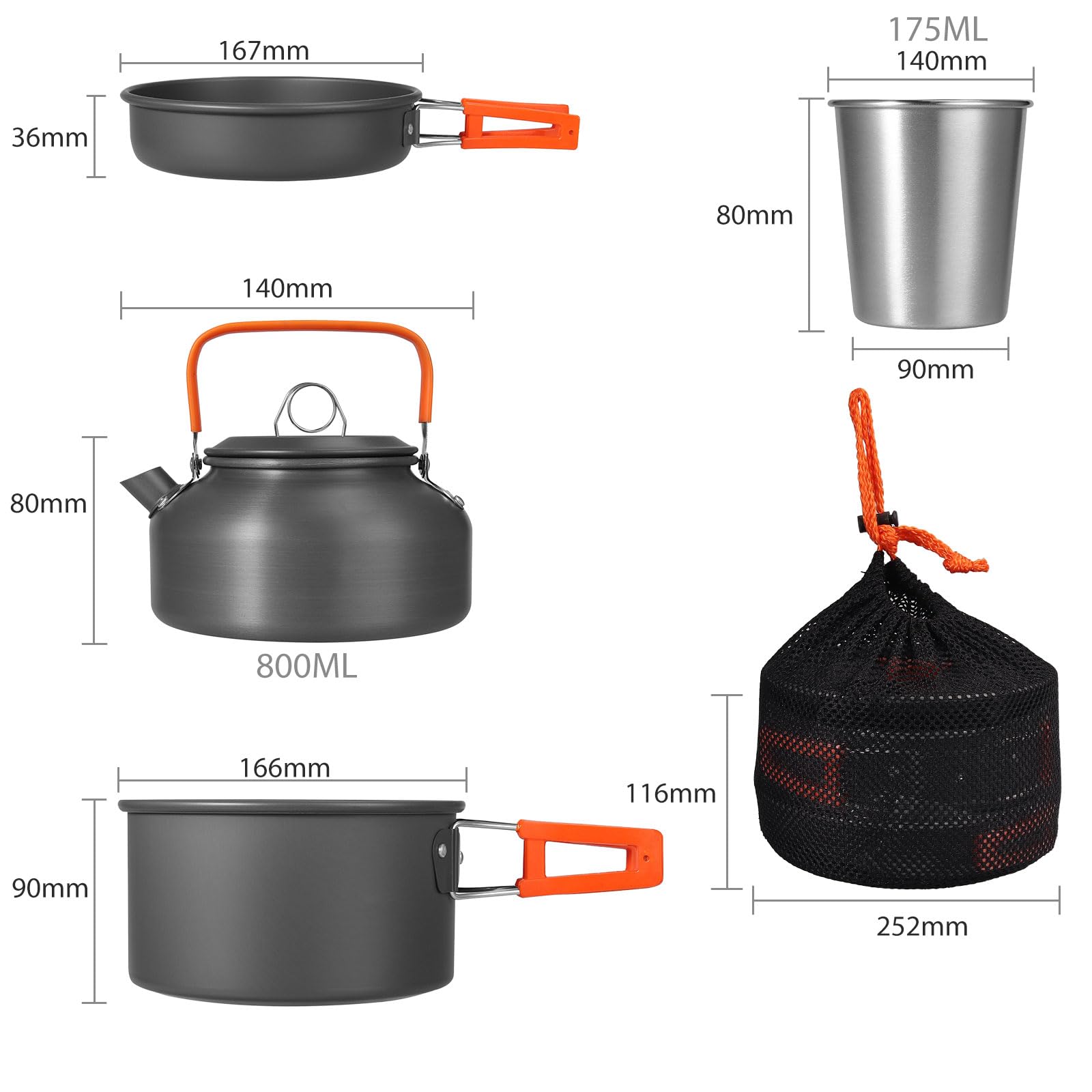 Accessoire Camping, HOMGEN Multi-PCS Kit de Casseroles Camping Légère pour 2 à 3 Personnes Ustensiles de Cuisine de Camping en Aluminium Durable pour Randonnée Camping Pêche
