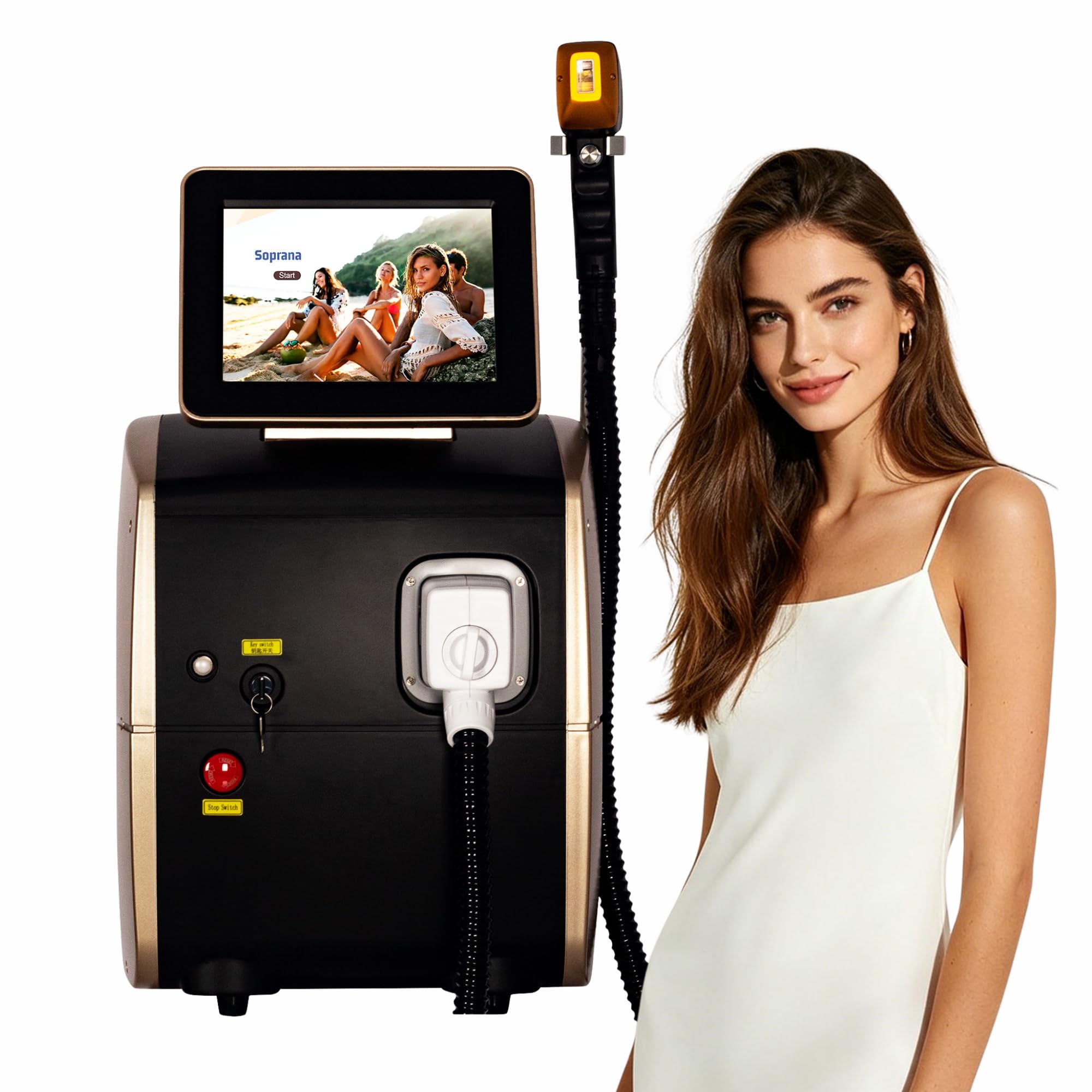 10 Bars, Epilazione laser a diodo 755nm/808nm/1064nm Epilazione permanente | Epilazione indolore Rimuovere i peli superflui da tutto il corpo Uso personale e commerciale