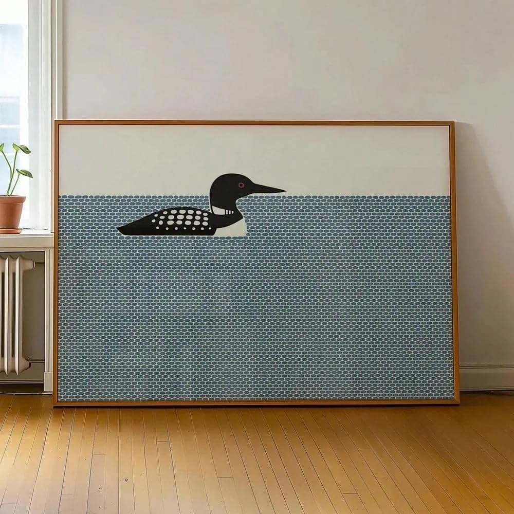 BMGKYAGL Nordic Loon Bird Animal plakat skandynawski abstrakcyjny Wall Art Canvas Print Minimalistyczny Lakehouse Cottagecore Aesthetic (70 x 100 cm/bezramowy)
