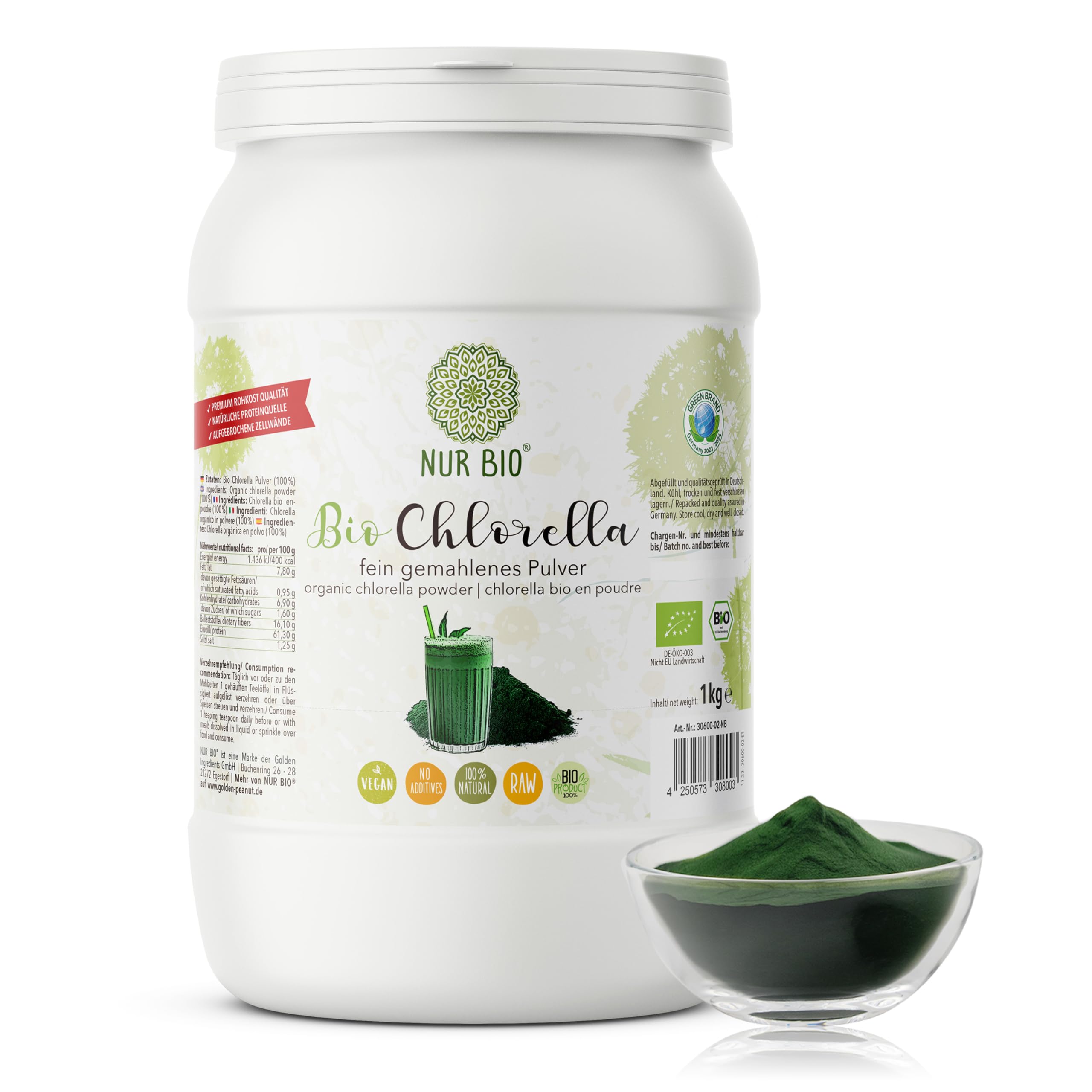 Clorella en polvo 1 kg, superalimento verde, proteína vegetal, rico en nutrientes