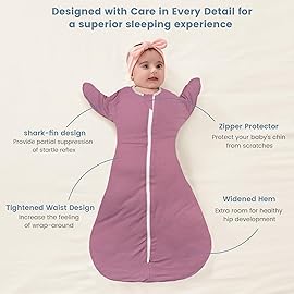 ZIGJOY Shark-Fin Transitional Swaddle for Newborn - 2.5 Tog Rayon Made from Bamboo Transition Swaddle Sleep Sack 3-6 Months Baby Arms Up Swaddle Blanket with 2-Way Zipper, Purple