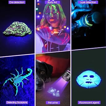 ALONEFIRE SV135 Mini 365nm UV Flashlight USB C Rechargeable Blacklight Woods Lamp Money Detector Black Light for Pet Urine Detetector, Minerals, Rocks, AC Leaks with Built-in Battery