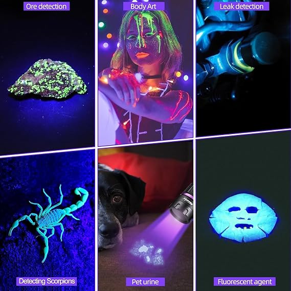 ALONEFIRE SV135 Mini 365nm UV Flashlight USB C Rechargeable Blacklight Woods Lamp Money Detector Black Light for Pet Urine Detetector, Minerals, Rocks, AC Leaks with Built-in Battery