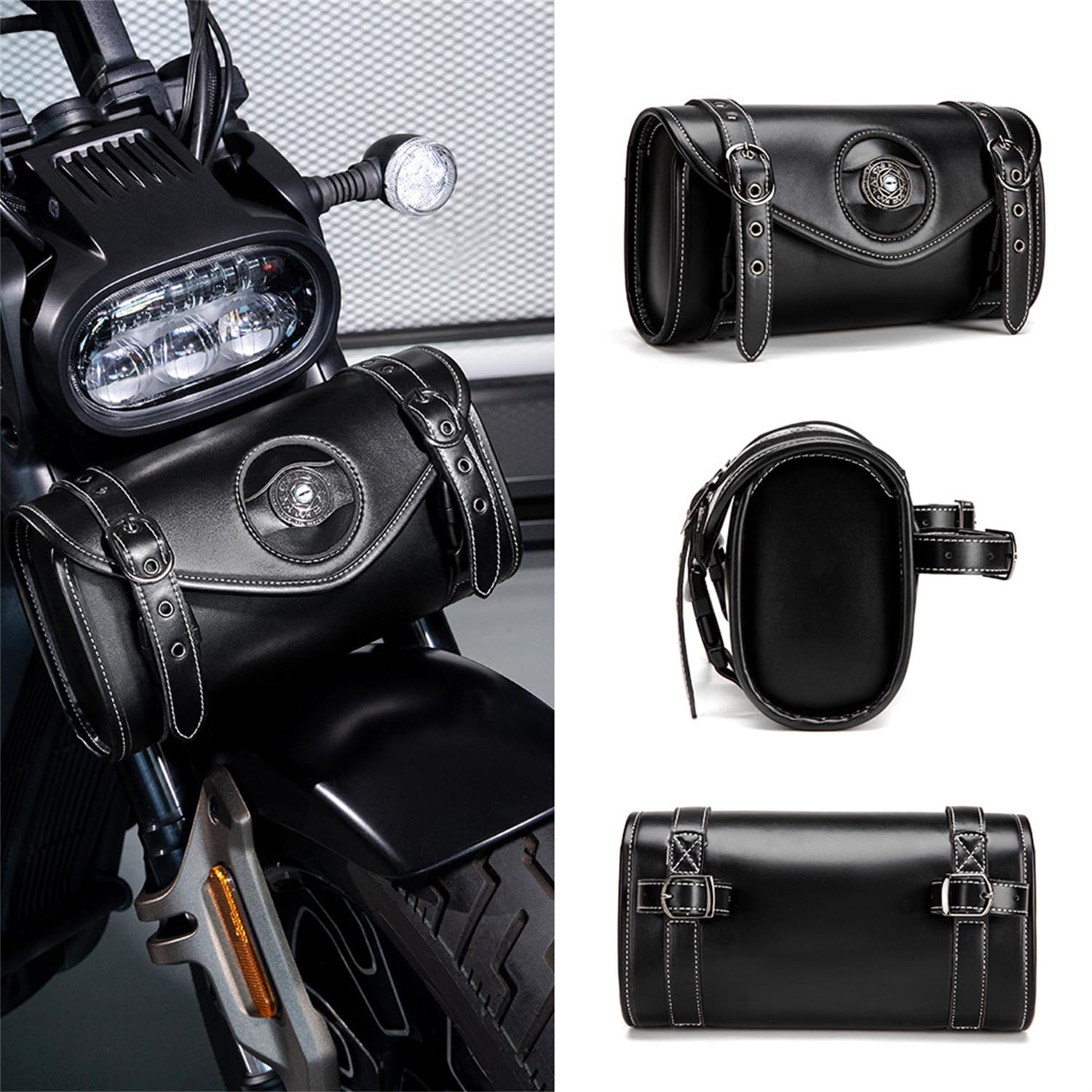 scosao Motorrad Gabel Werkzeugtasche PU-Leder Motor Satteltasche Lenkertasche Seitentasche Lenker Rolltasche für Harley Davidson Dyna Softail Sportster Scooters-A
