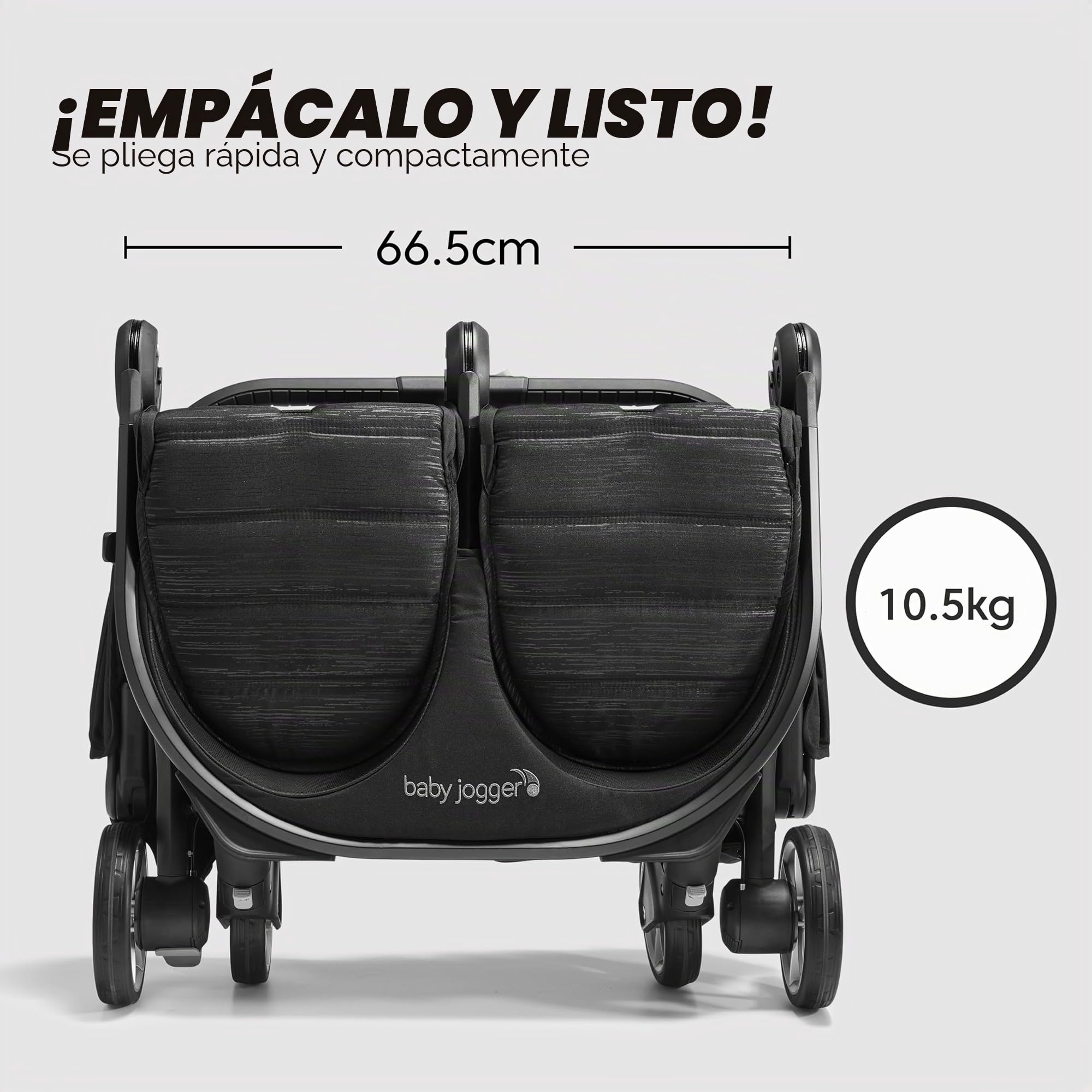Baby Jogger City Tour 2 - Cochecito de viaje doble | Cochecito doble ligero, plegable y portátil | tono negro
