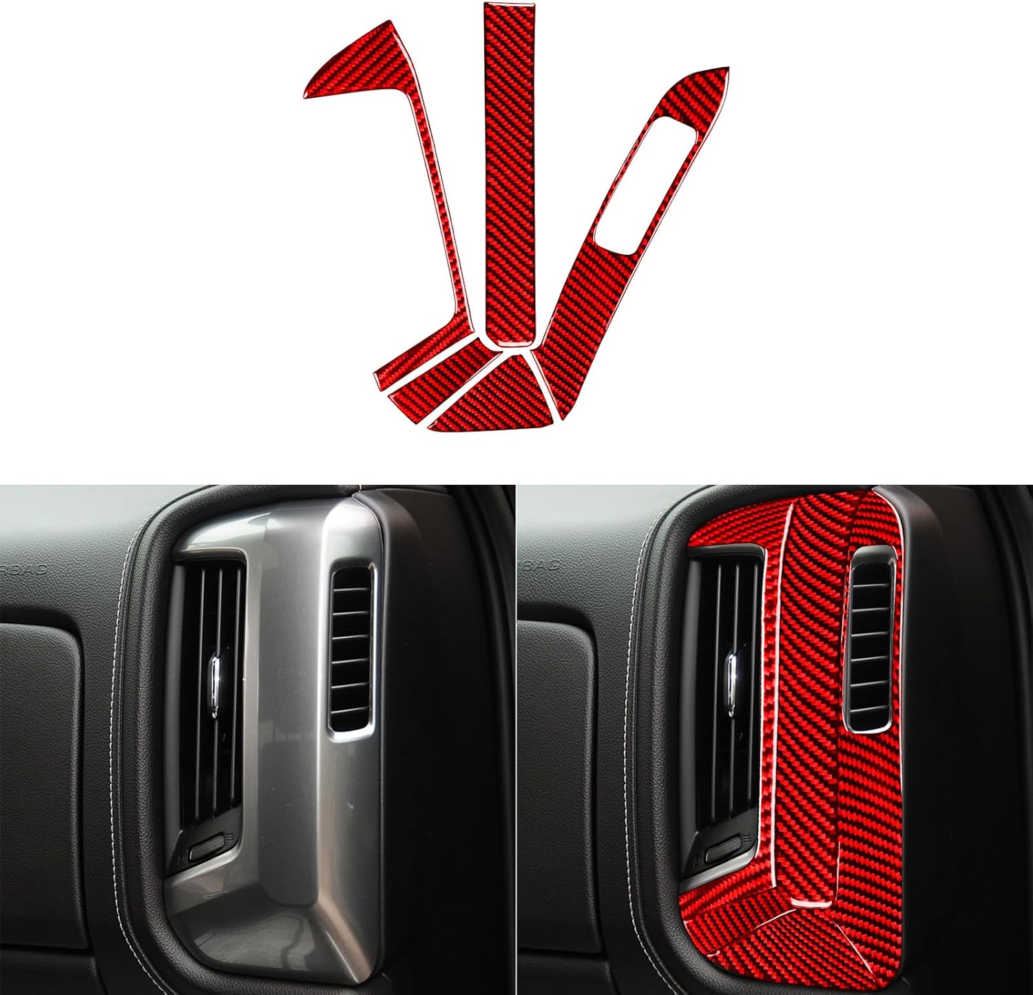 Real Carbon Fiber Compatible with Chevrolet Silverado 1500/GMC Sierra 1500 2014-2018 Car Dashboard Right Sides Air Vent Frame Trim Decals Sticker Decoration Auto Interior Accessories Cover Red