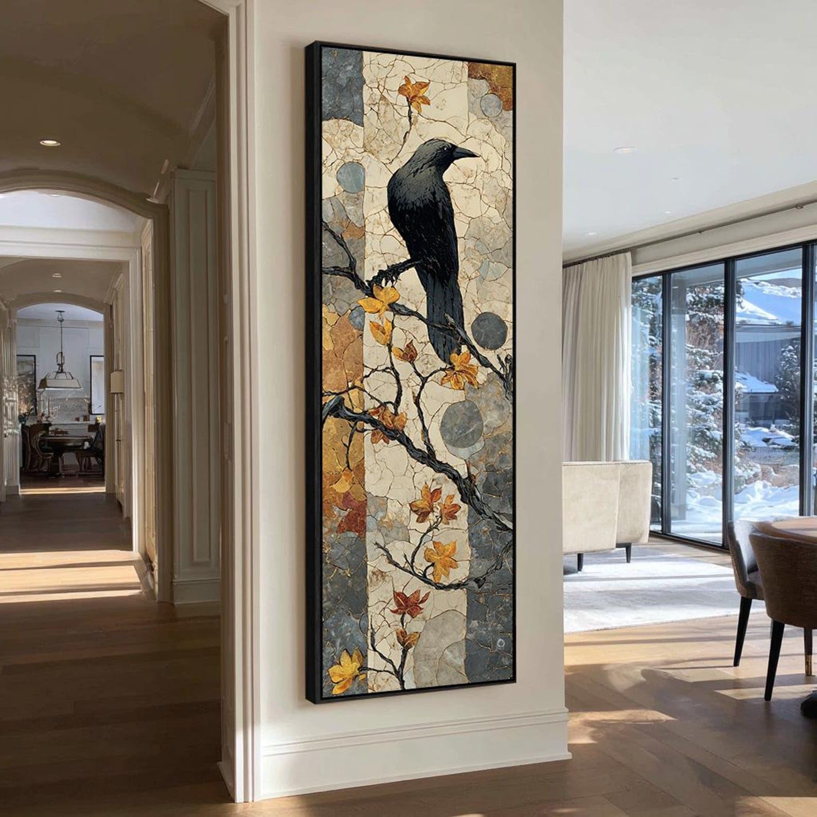 YUSUZHU Vertical Bird Wall Art, Large Canvas Prints, Tall Thin Wall Art for Living Room, Animals Decor，Slender Branch Painting(20x60cm/Inner Frame)