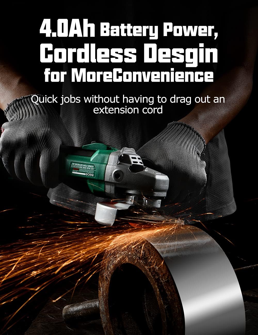 Cordless Grinder - KIMO 20V Cordless Angle Grinder w/ 4.0Ah Li-Ion Battery & Charger, 9000RPM Brushless Motor, 4-1/2'' Blade, Electric Brake, 2-Position Handle, Battery Grinder Tool for Metal Wood : Home & Kitchen