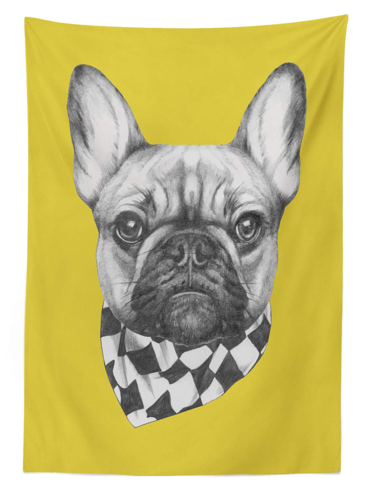 ABAKUHAUS Animale Tovaglia, Bulldog Francese con l'orso, Rettangolare per Sala da Pranzo e Cucina, 140 cm x 170 cm, Multicolore