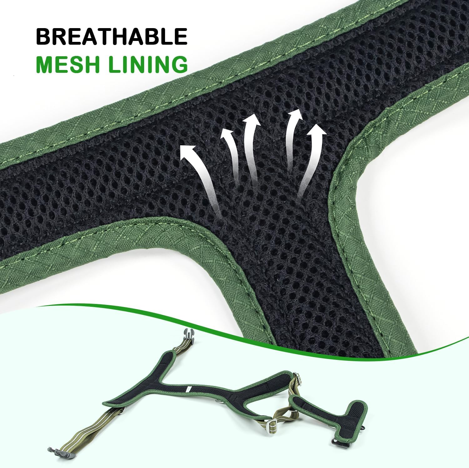 No Pull Dog Harness - Adjustable Reflective Dog Vest with Metal Snap, Soft Breathable Mesh No Choke Puppy Harness, Easy to Put on & Take Off (Green, X-Large)