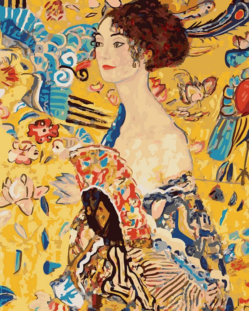Wowdecor Paint by Number Kits for Adults Beginner, DIY Number Painting Lady with a Fan by Gustav Klimt Famous Paintings 40x50 cm Wall Art Decor (Framed)