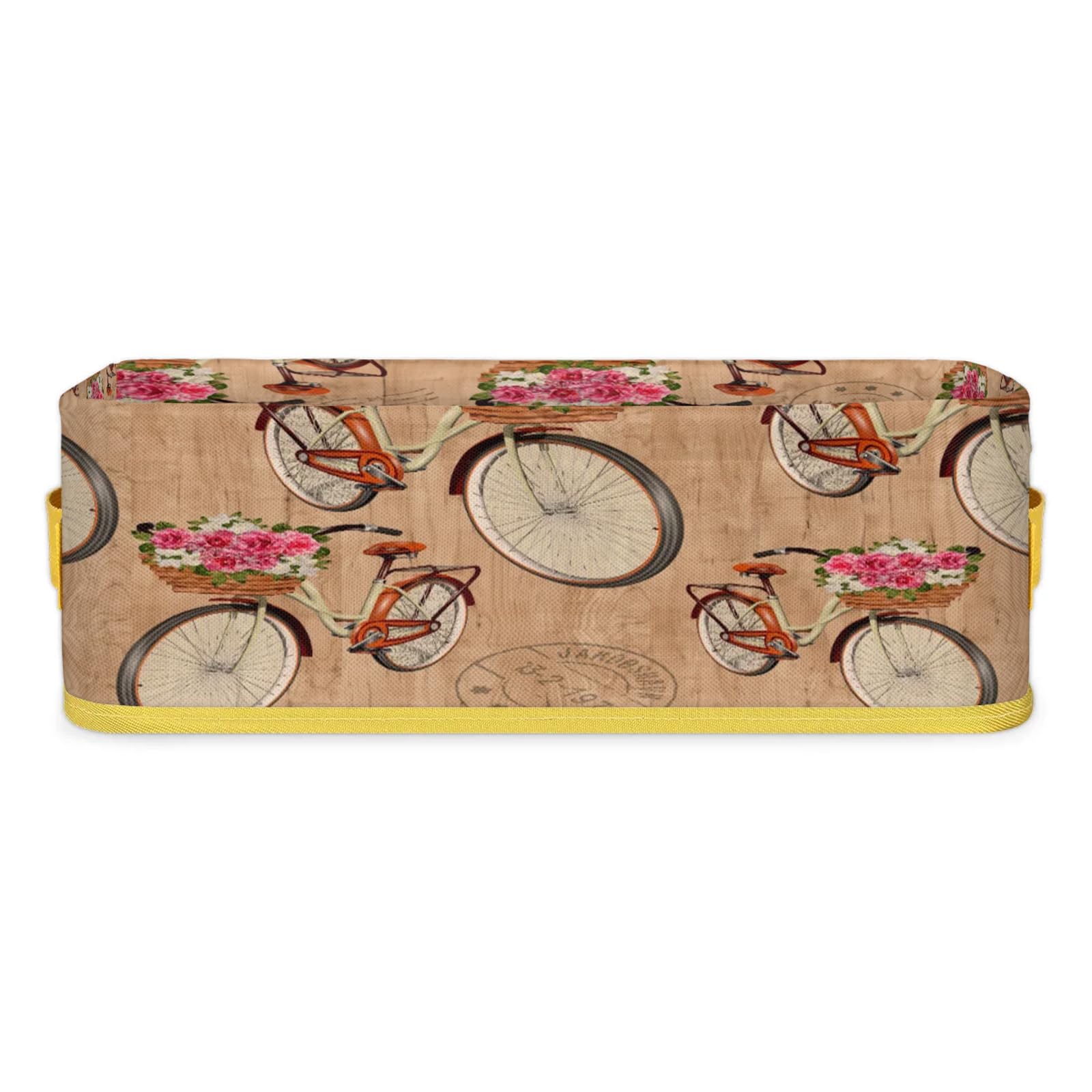 Flower Bike Bathroom Storage Basket Waterproof Foldable Storage Bins with Handles Decorative Toilet Paper Storage Basket for Organizing for House Bathroom Toiletries Set of 2