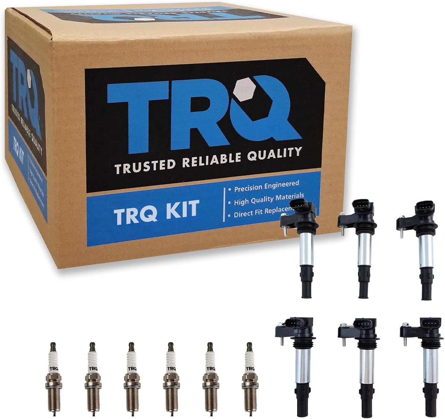 TRQ Ignition Kit Ignition Coil Set Spark Plugs Compatible with 04-09 Buick 04-10 Cadillac 09 Chevrolet GMC Saturn