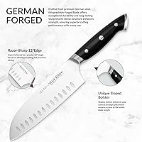 Vista 3 de 7 Inch Santoku Knife – Razor Sharp German Steel Kitchen Knife for Chopping, Slicing & Mincing – Hollow Edge Vegetable Knife with Full Tang &