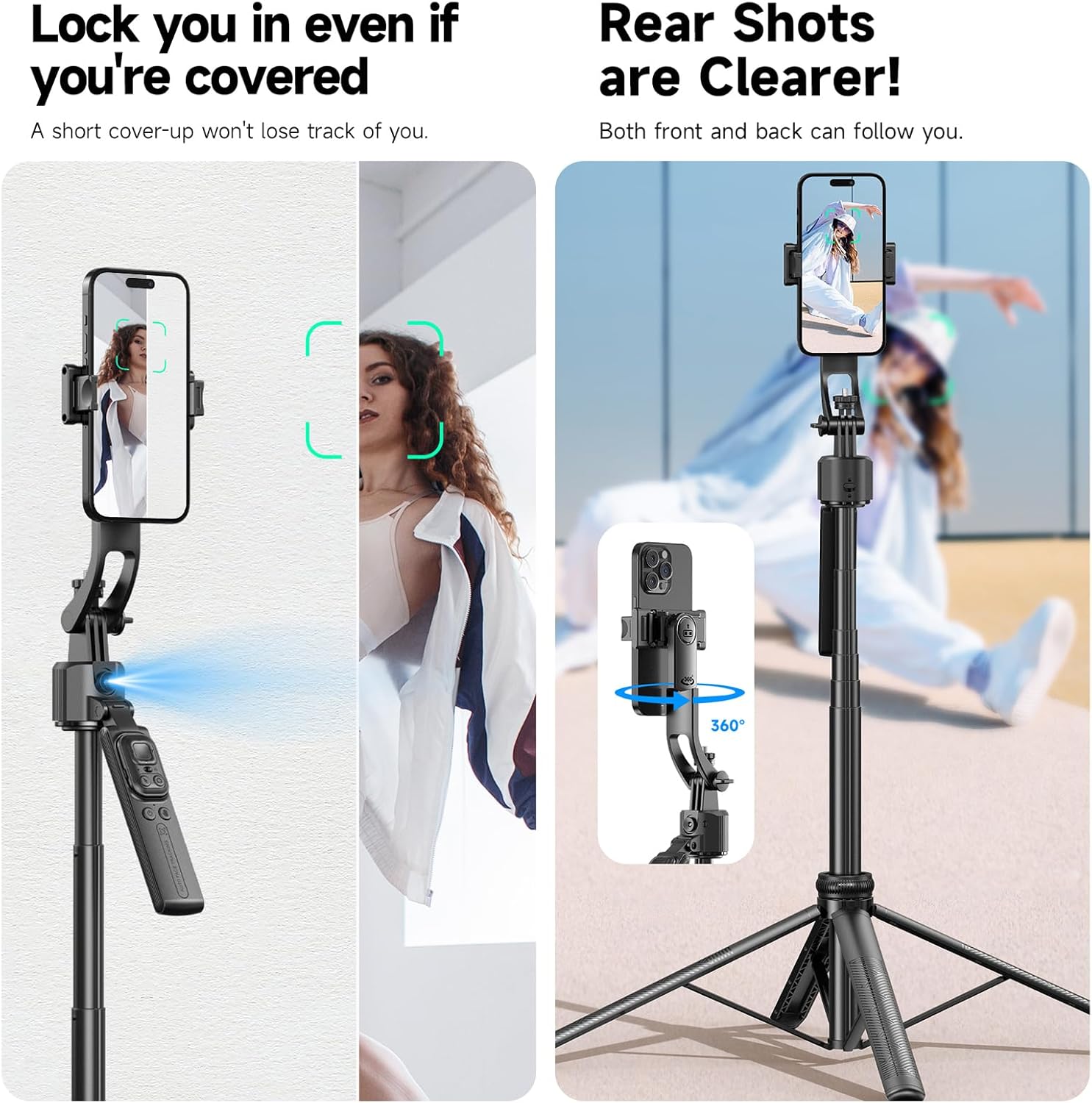 Andoer 64'' Auto Face Tracking Tripod with Stand, 360° Rotation Tracking Tripod with Remote and Gesture Control, Selfie Stick for Video Vlog, Live Streaming, Tiktok, YouTube, Facetime