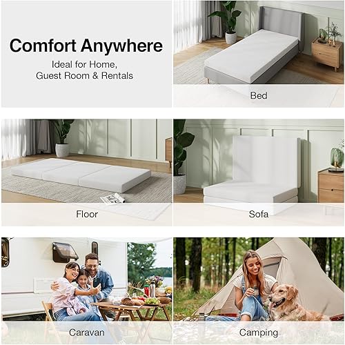 Miniatura 6 de Novilla Colchón plegable, colchón triple de espuma cómoda de tamaño individual con funda de diseño de nube, colchón plegable de 4 pulgadas para