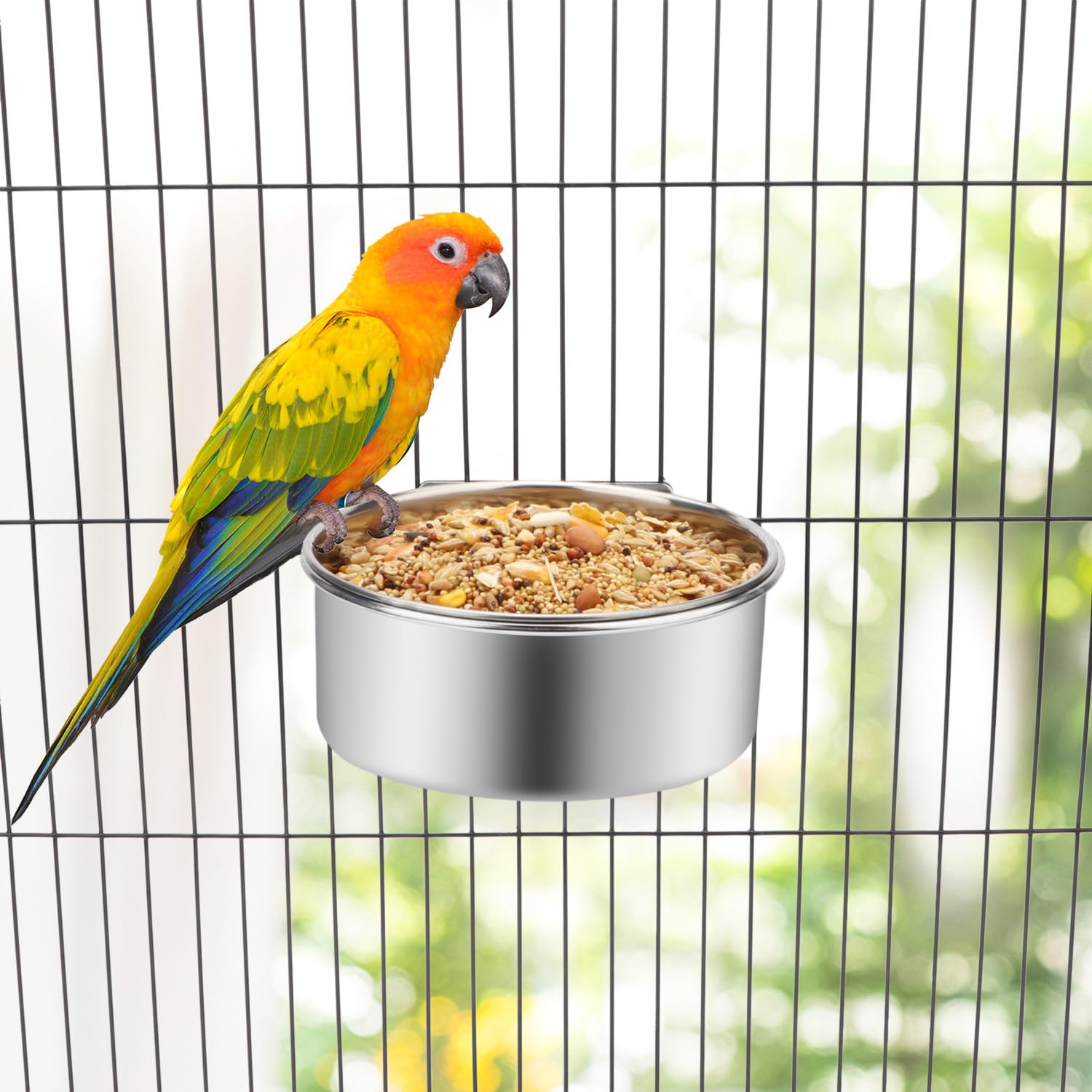 Pet Food Water Bowl with Clamp Holder Stainless Steel Coop Cup Hanging Feeder for Dog Bird Parrot Cat Rabbit (M) - image 3