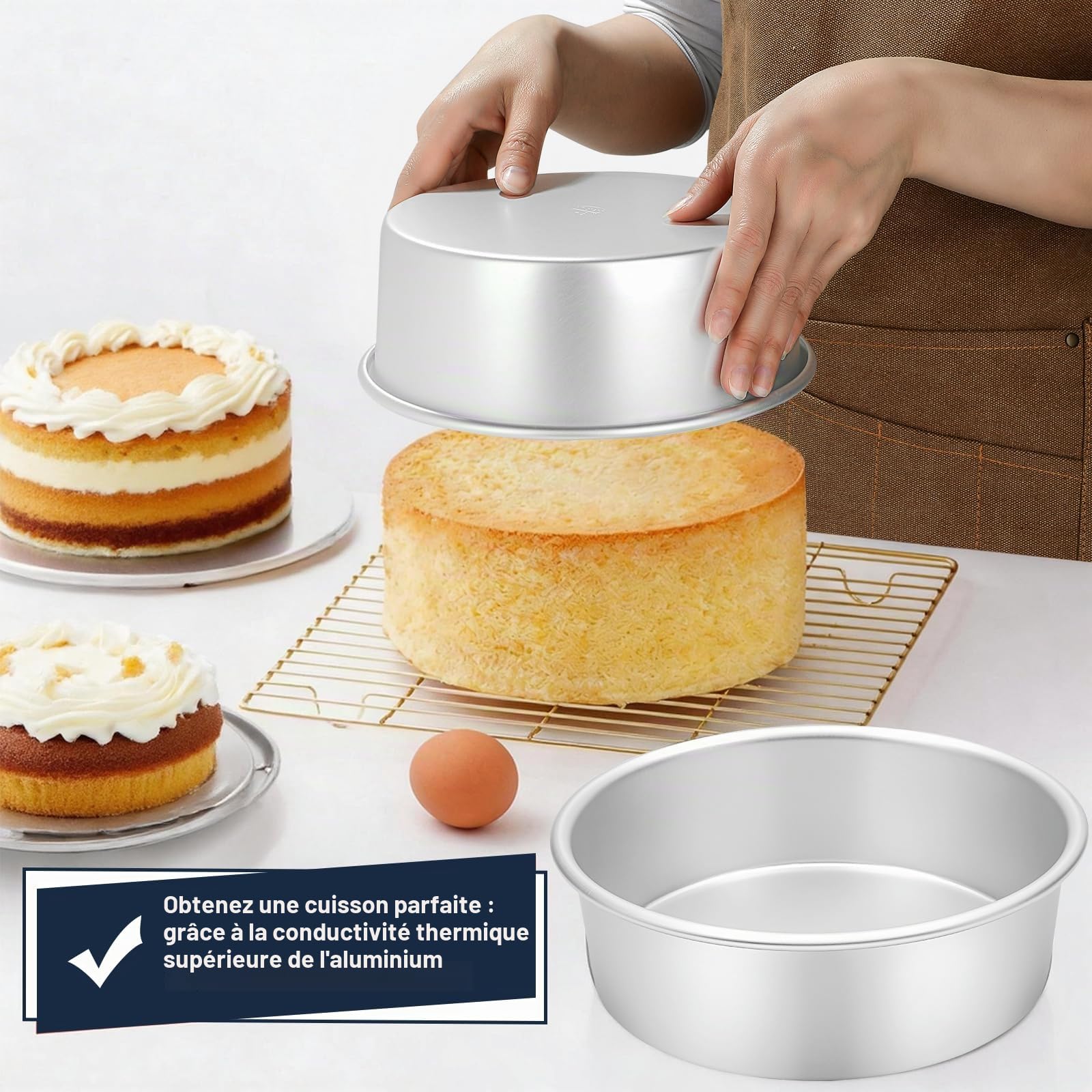 Ensemble de 3 moules à gâteau ronds Ø 10/15/20 cm, moules à pâtisserie professionnelles en aluminium anodisé pour la cuisson, argenté