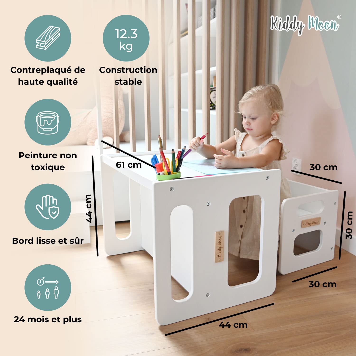 KiddyMoon Table Et Chaise pour Enfants Petit Bureau, Gris