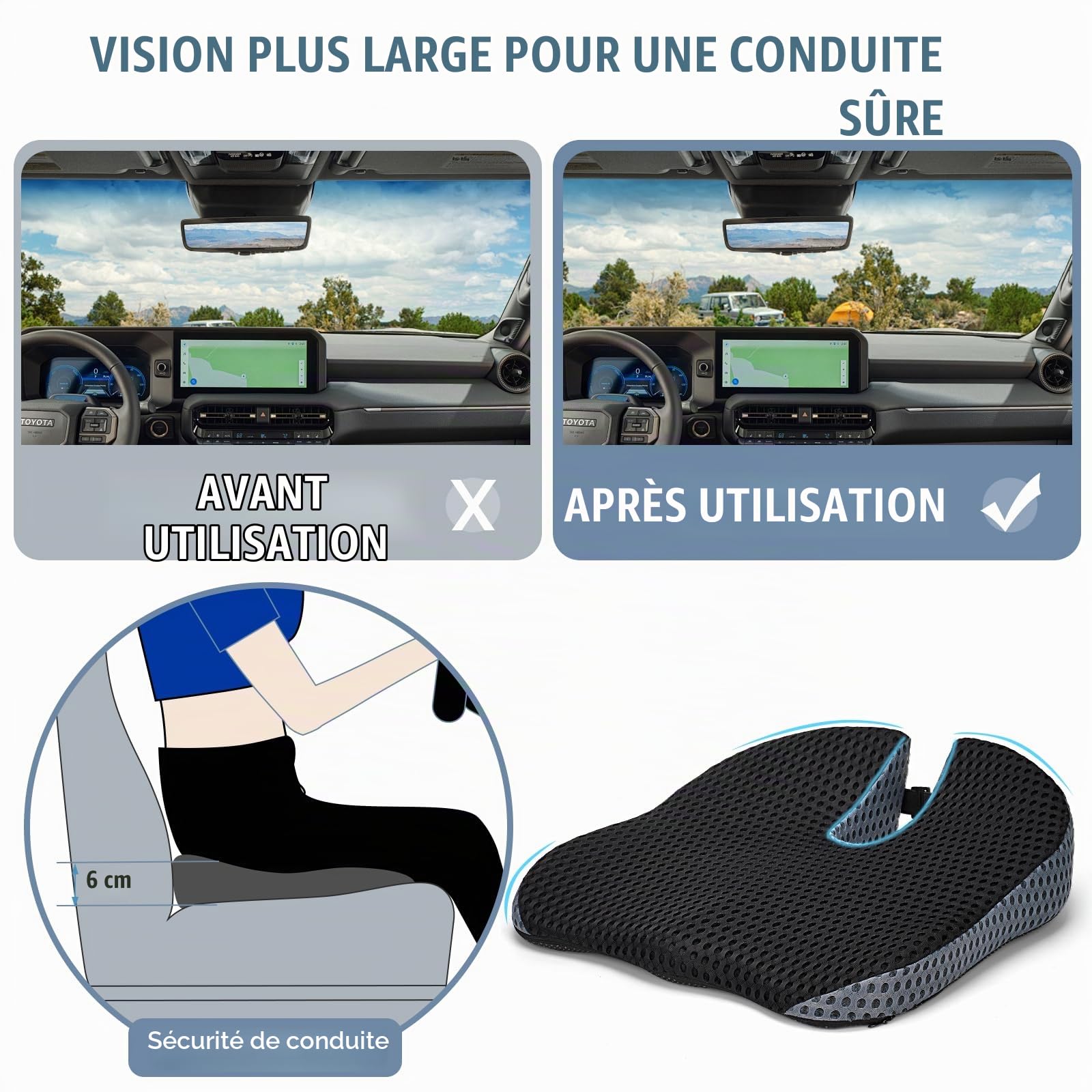 Coussin Voiture Conducteur- en Mousse à mémoire de Forme, antidérapant, pour Bureau, Auto et Camion (Lot de 2)