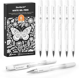 Shuttle Art White Gel Pens, 6 Pack 0.7mm, 1.0mm Gel Ink Pens Fine Point for Black Paper Highlighting Card Making Scrapbooking Coloring Writing Drawing Journaling Note Taking School Office Home