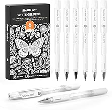 Shuttle Art White Gel Pens Set, 6 Pieces Gel Pens White, 0.7 mm & 1.0 mm White Gel Pen for Highlights, White Pen for Black Paper, White Gel Pen for Highlighting, Bullet Journaling, Scrapbooking