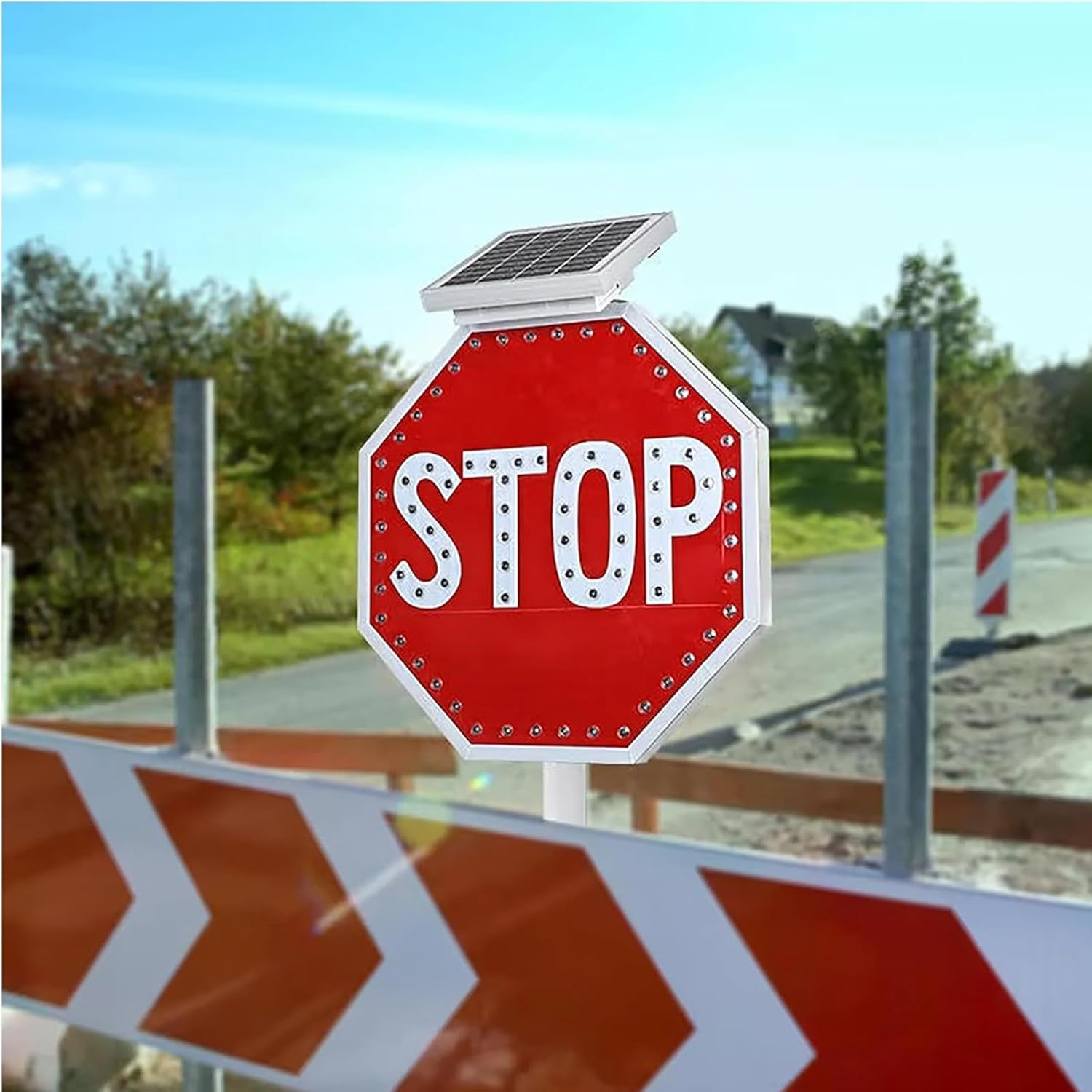 24-Inch Solar-Powered LED Flashing Stop Sign - Durable Aluminum Octagon for Enhanced Road Traffic Control and Safety