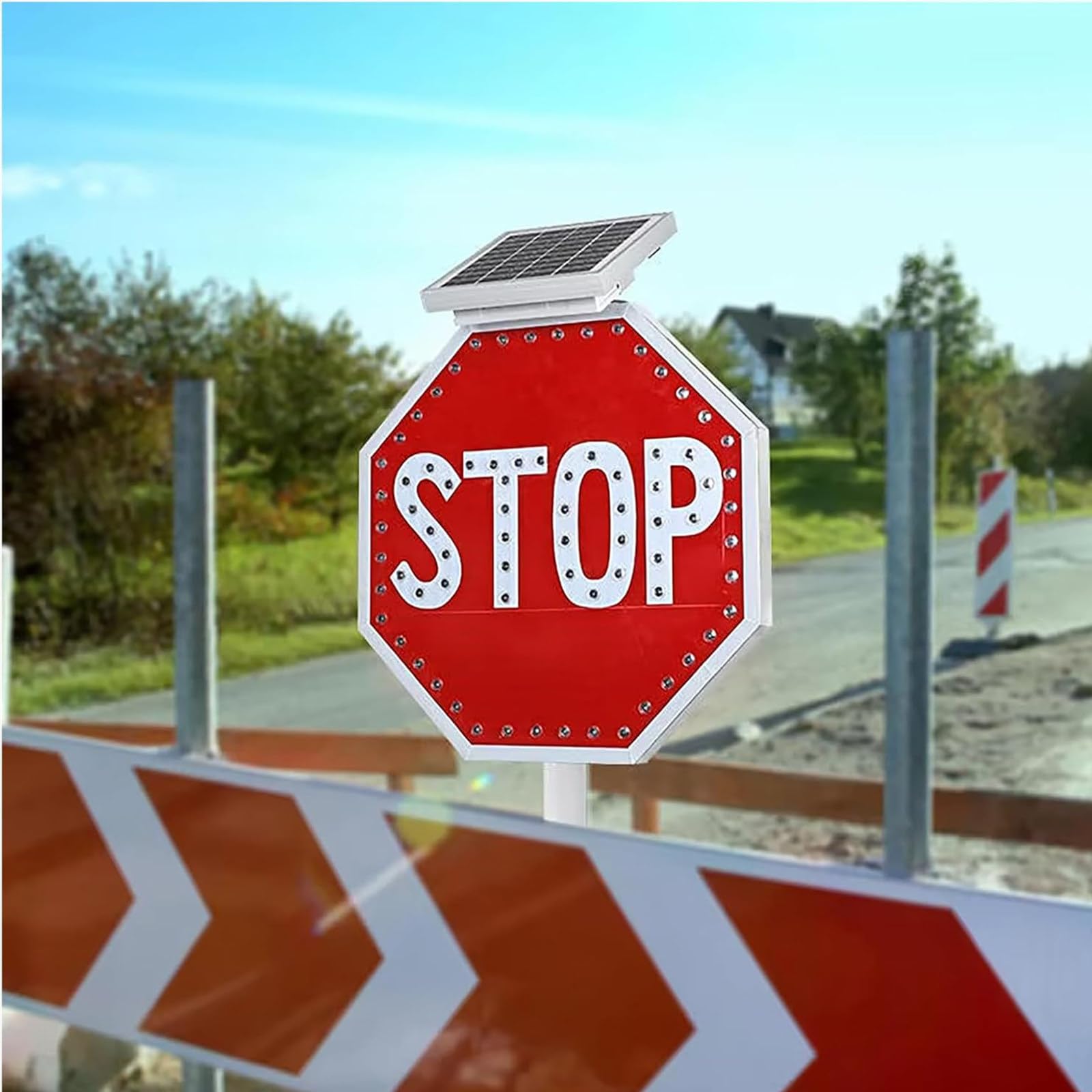 Señal de parada LED con energía solar de 30 pulgadas, octágono de aluminio duradero para un mejor control y seguridad del tráfico por carretera, ideal para construcción y uso de emergencia